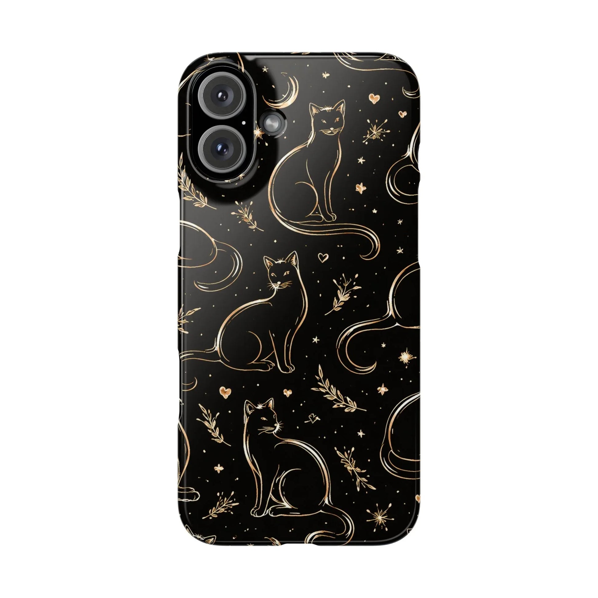 Golden Cat Pattern Phone Case for iPhone 11–17 & Galaxy S21–S25 - KARARMDESIGN