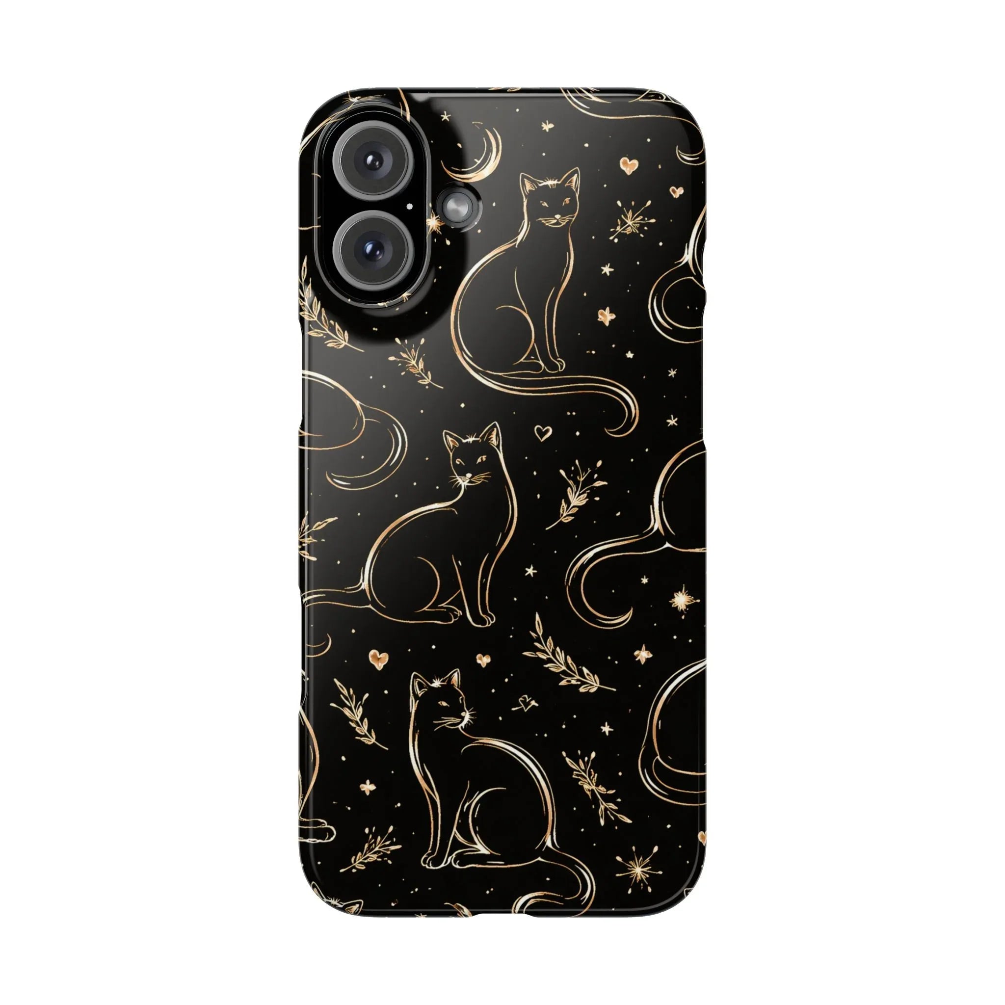 Golden Cat Pattern Phone Case for iPhone 11–17 & Galaxy S21–S25 - KARARMDESIGN