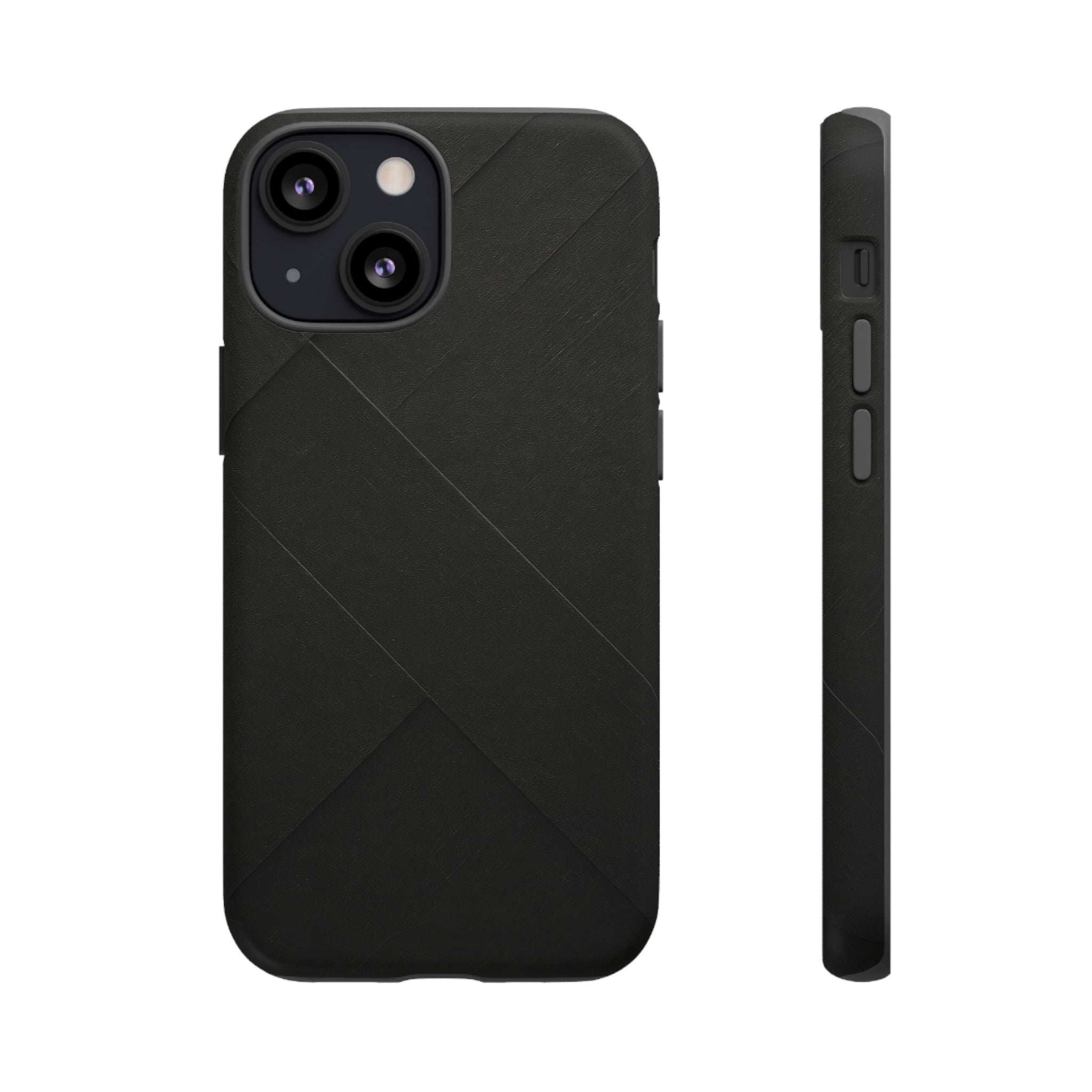 Matte black phone case with diagonal line texture and dual camera cutouts