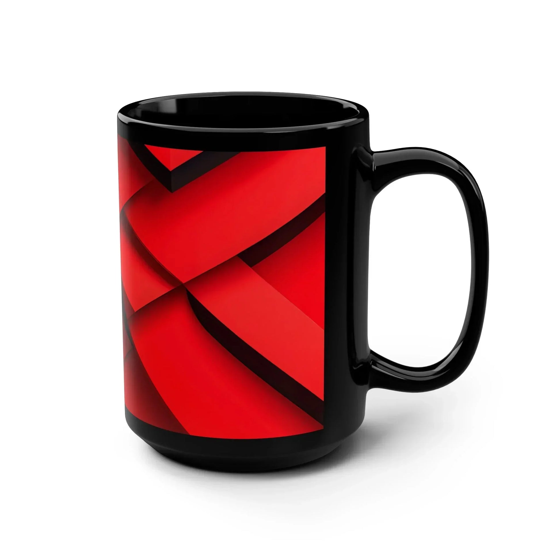 Geometric Red & Black Mug – Abstract Lines Design, 15oz - KarArmDesign