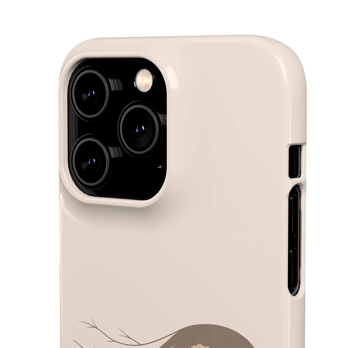 Light cream phone case with dual camera lenses and partial flower silhouette