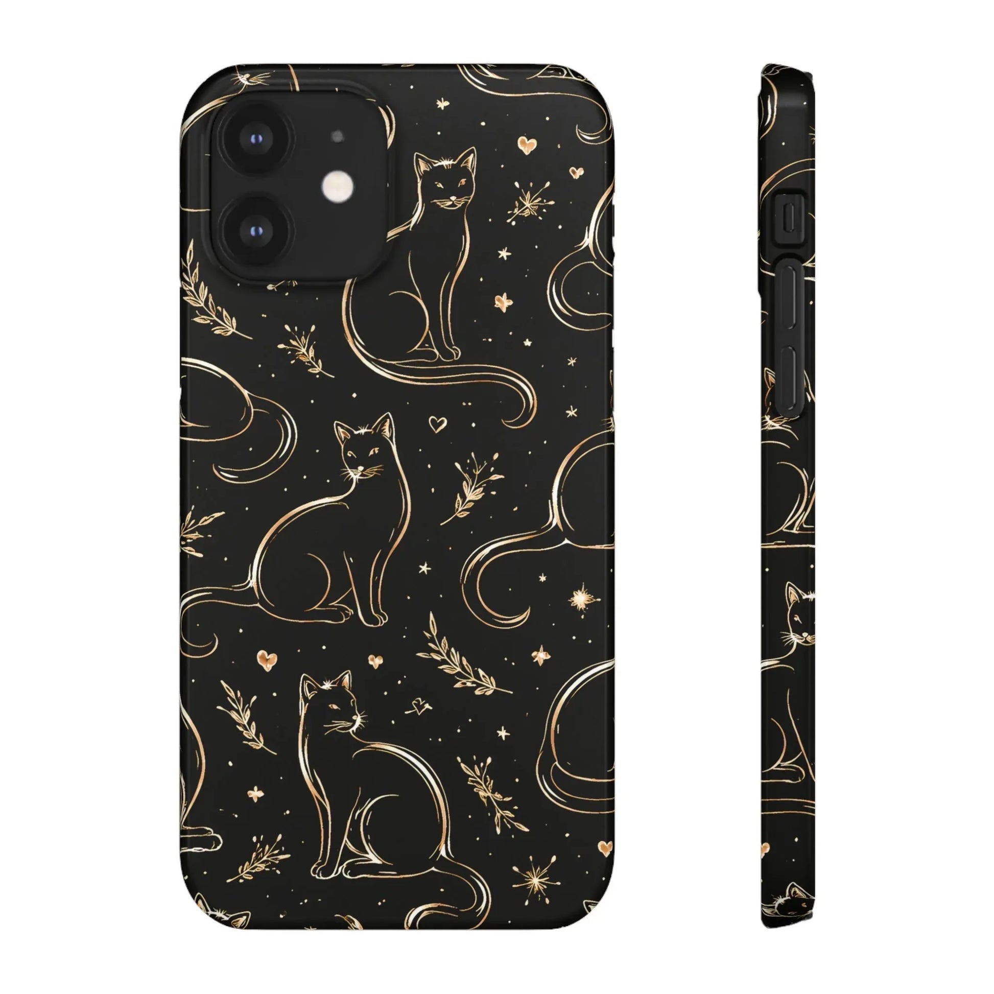 Golden Cat Pattern Phone Case for iPhone 11–17 & Galaxy S21–S25 - KARARMDESIGN