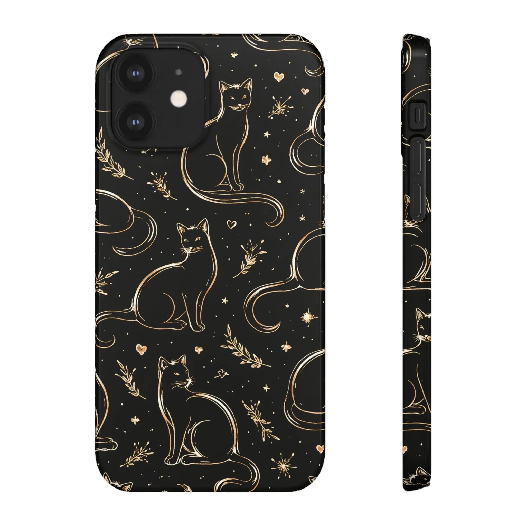 Golden Cat Pattern Phone Case for iPhone 11–17 & Galaxy S21–S25 - KARARMDESIGN