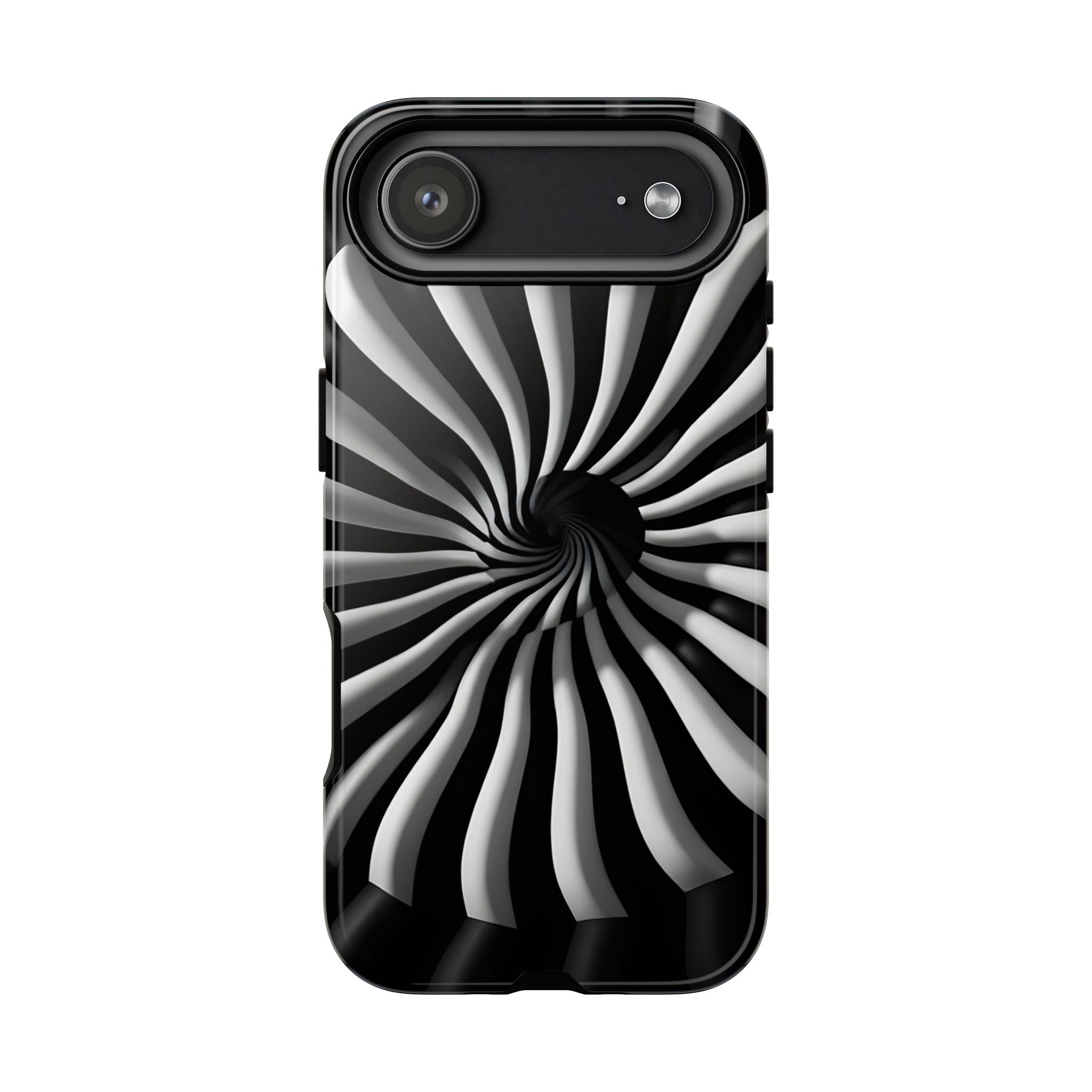 Hypnotic Black and White Spiral Phone Case – Optical Illusion Design for iPhone & Galaxy