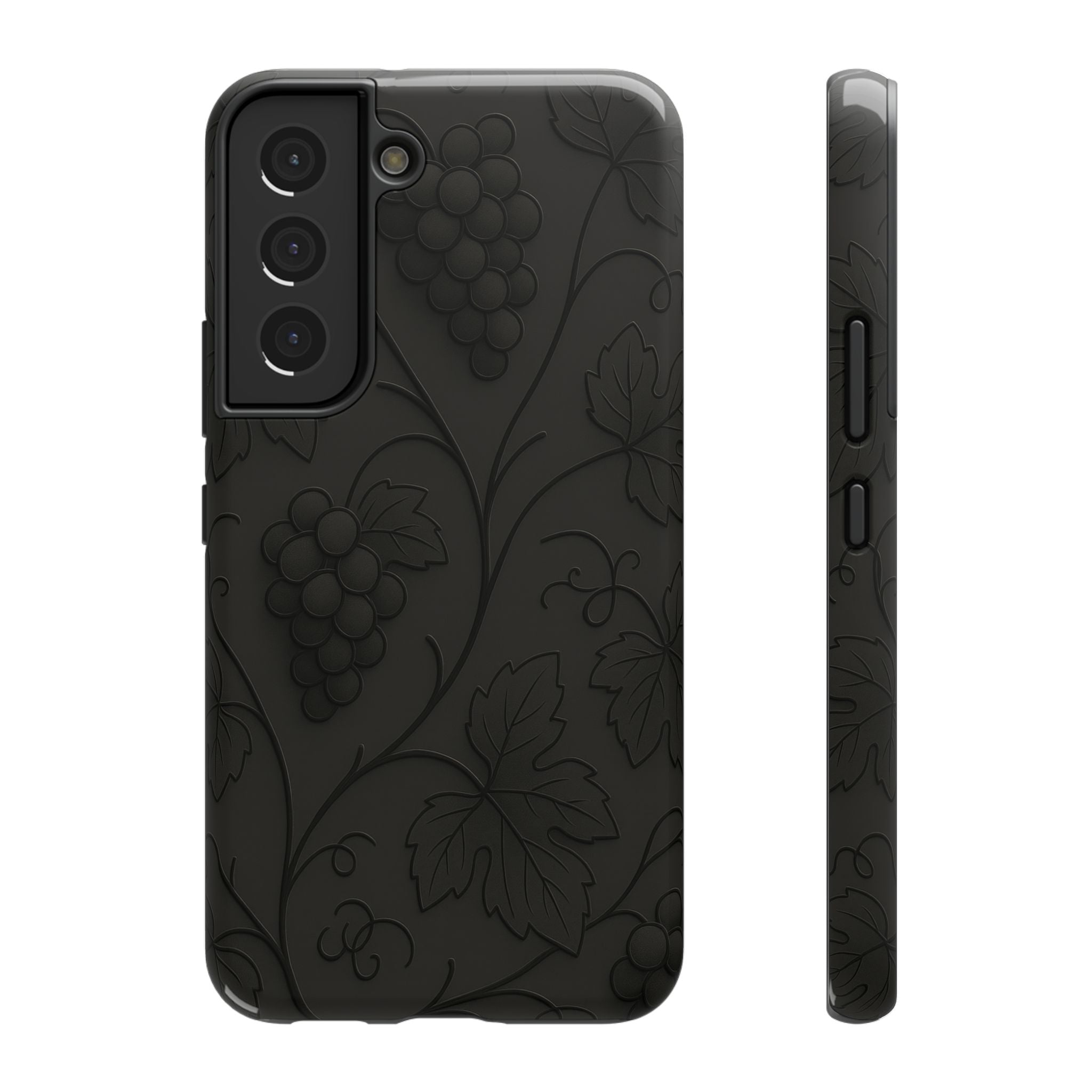Embossed Grape Leaf Phone Case – Elegant Black Design for iPhone & Samsung