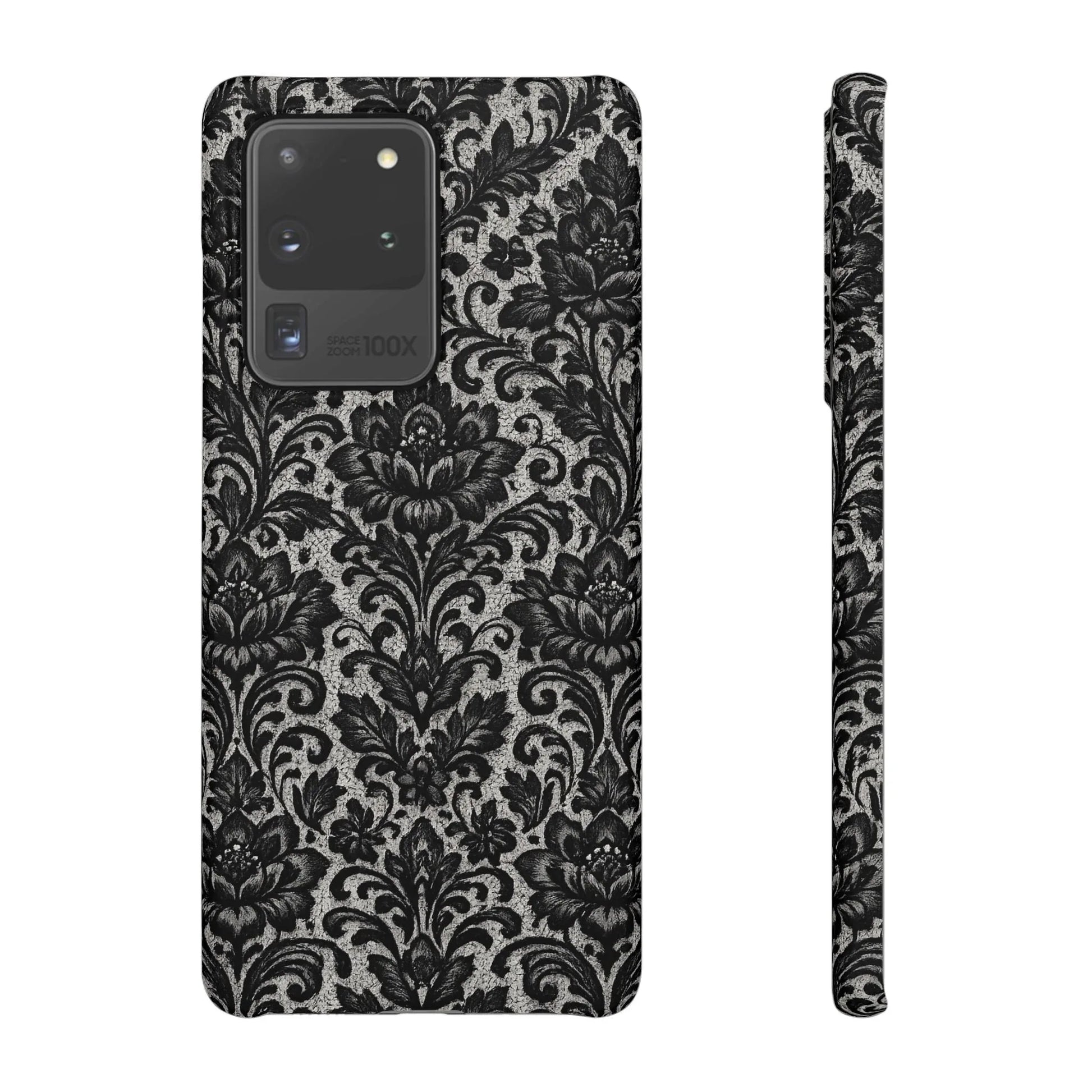 Black Damask Floral Phone Case for iPhone 11-17 and Galaxy S20-S25 - KARARMDESIGN