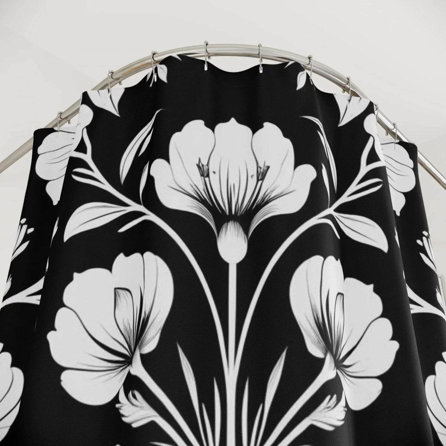 Elegant Black & White Floral Shower Curtains – Stylish Bathroom Decor - KarArmDesign