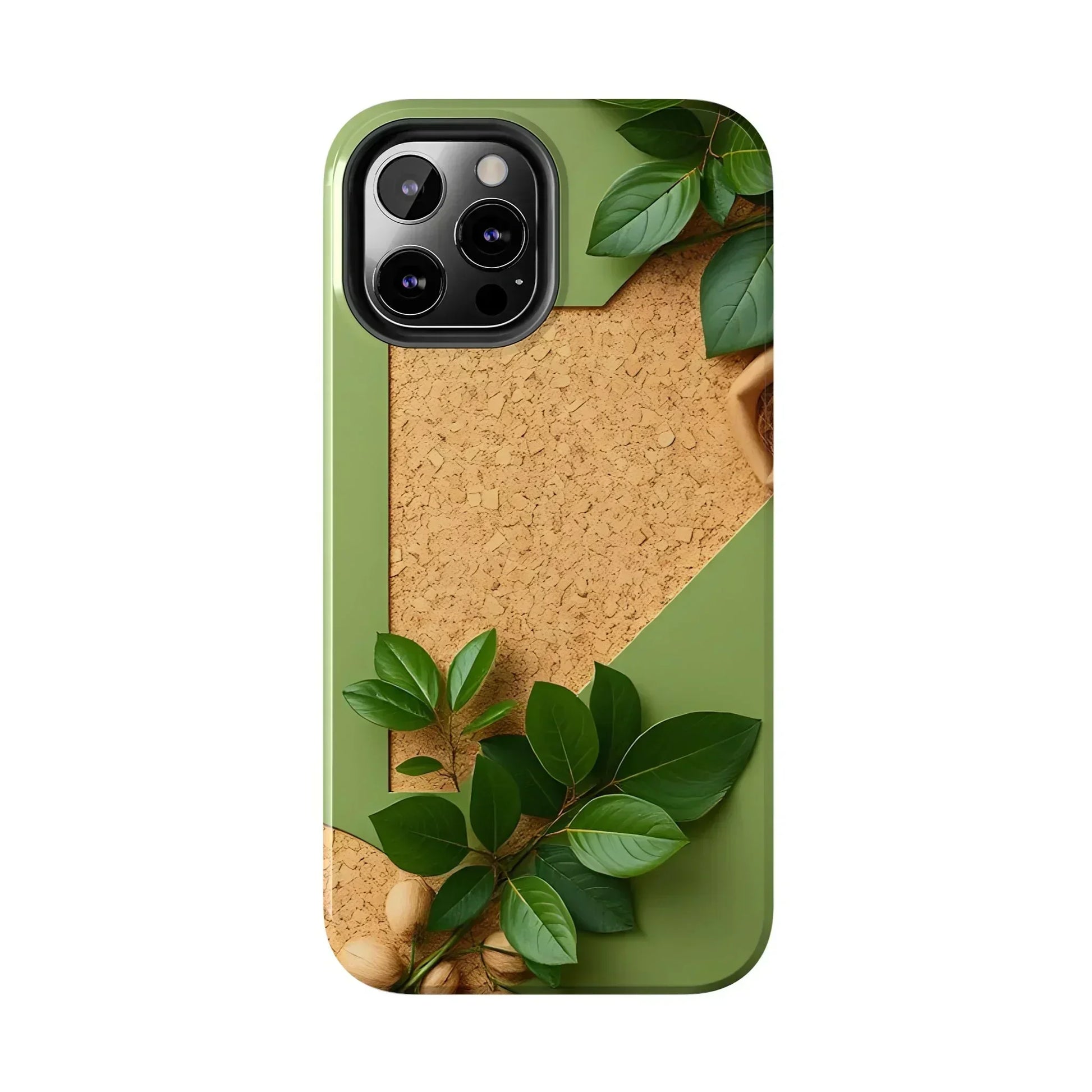 Eco-Inspired Tough Phone Case – Cork Texture with Leaf & Seed Design for iPhone 7-16 and Samsung Galaxy S21-S24 - KarArmDesign
