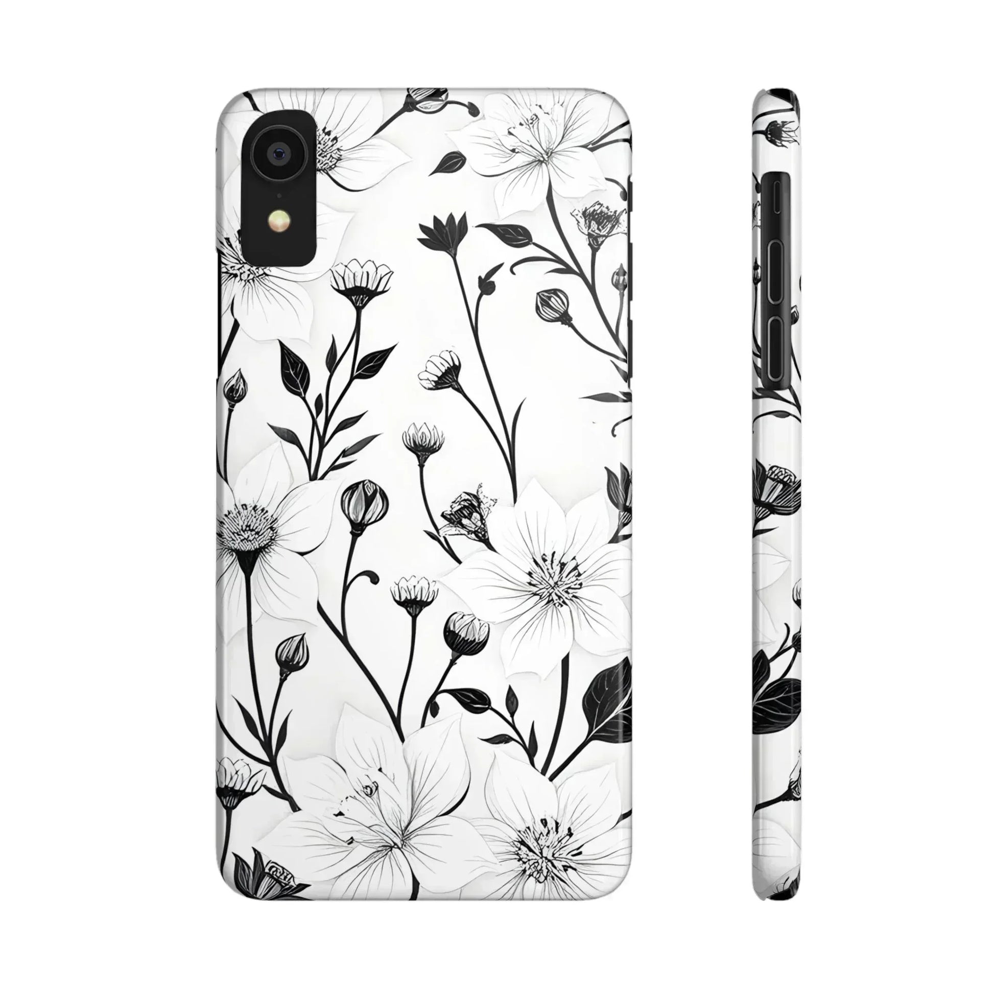 Monochrome Bloom Floral Phone Case for iPhone 11-16 - KARARMDESIGN