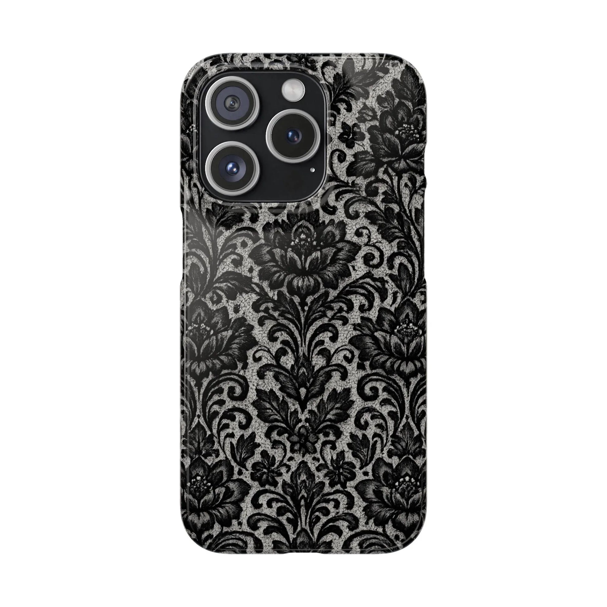 Black Damask Floral Phone Case for iPhone 11-17 and Galaxy S20-S25 - KARARMDESIGN