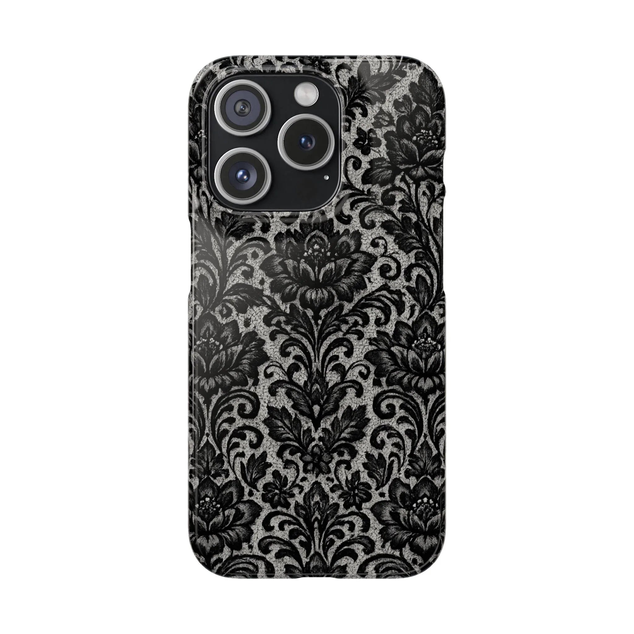 Black Damask Floral Phone Case for iPhone 11-17 and Galaxy S20-S25 - KARARMDESIGN