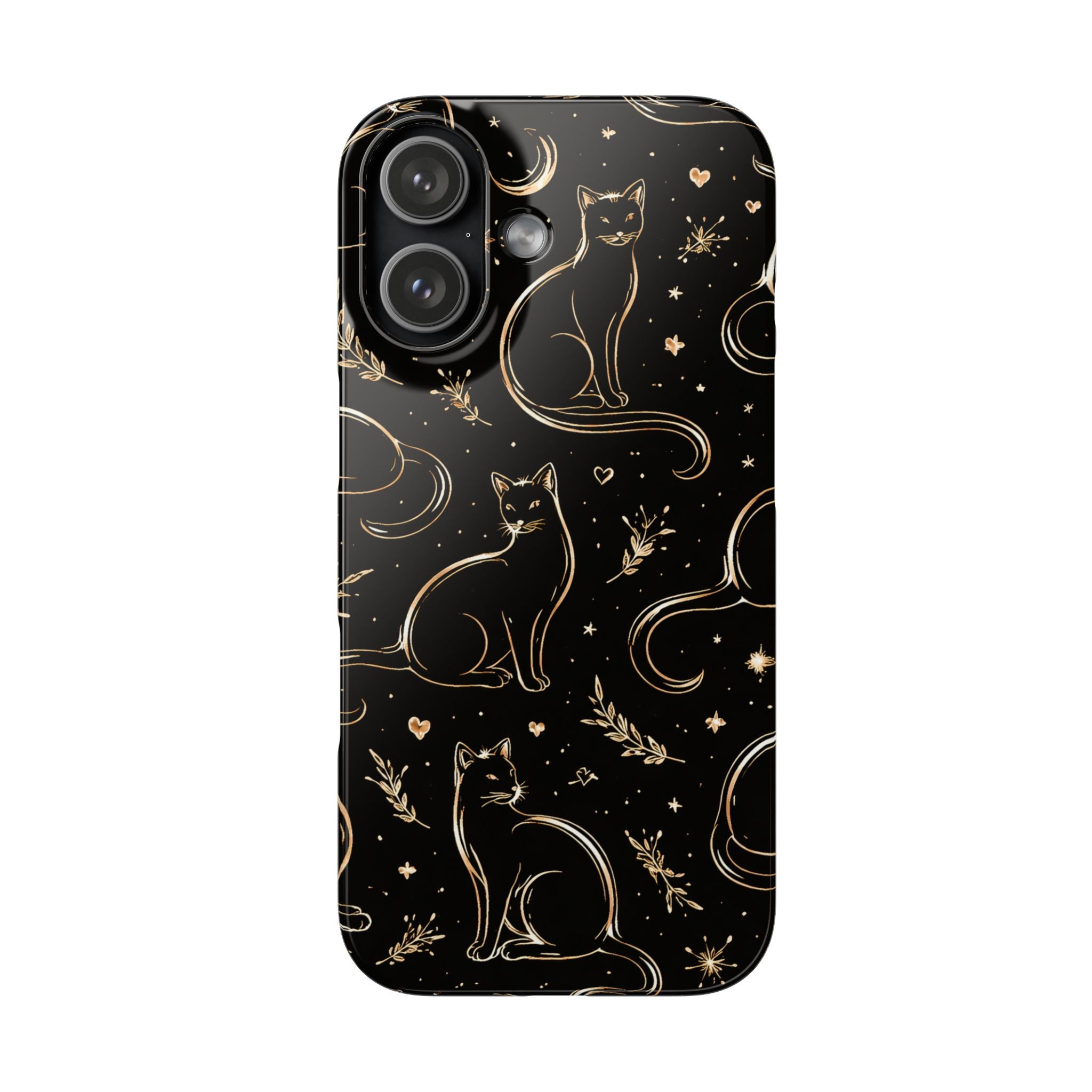 Golden Cat Pattern Phone Case for iPhone 11-17 and Galaxy S20-S26