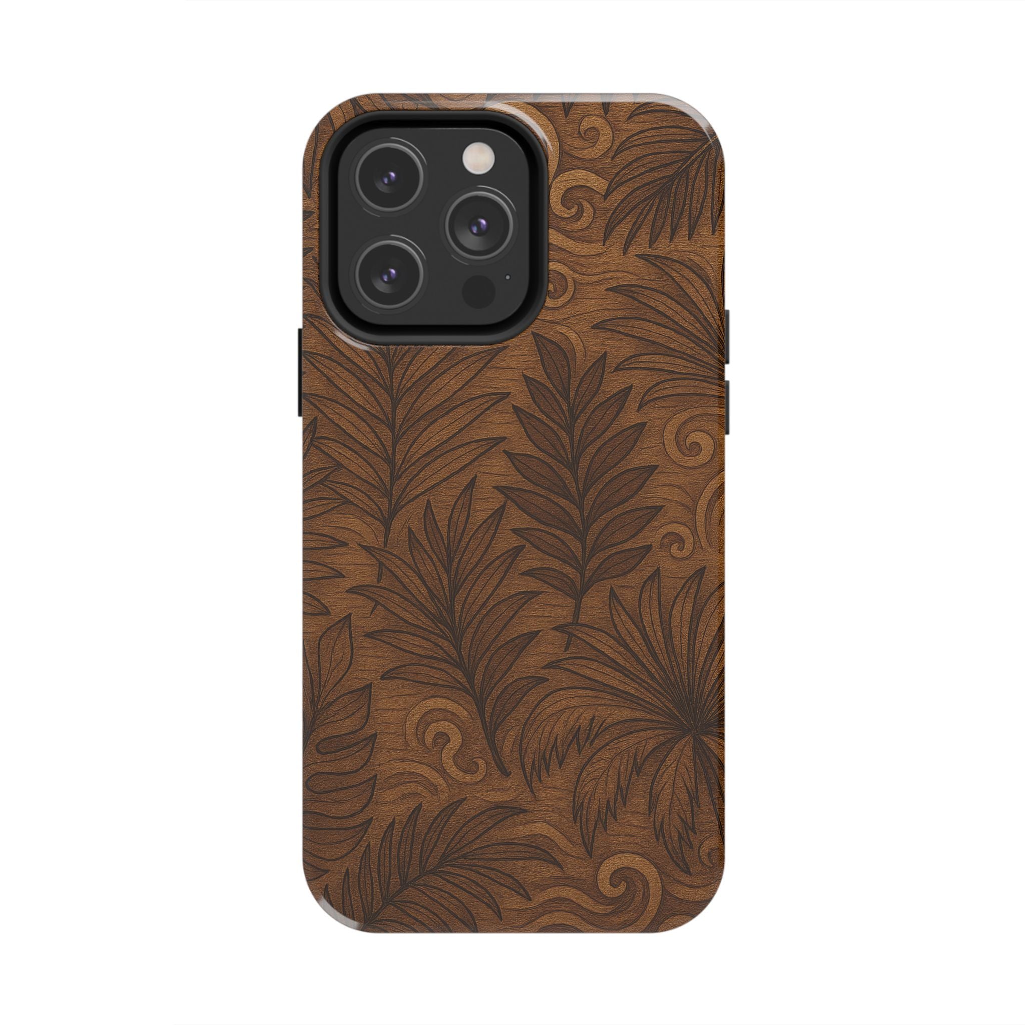 Wood Leaf Armor Phone Case for iPhone 11–17 & Galaxy S21–S26