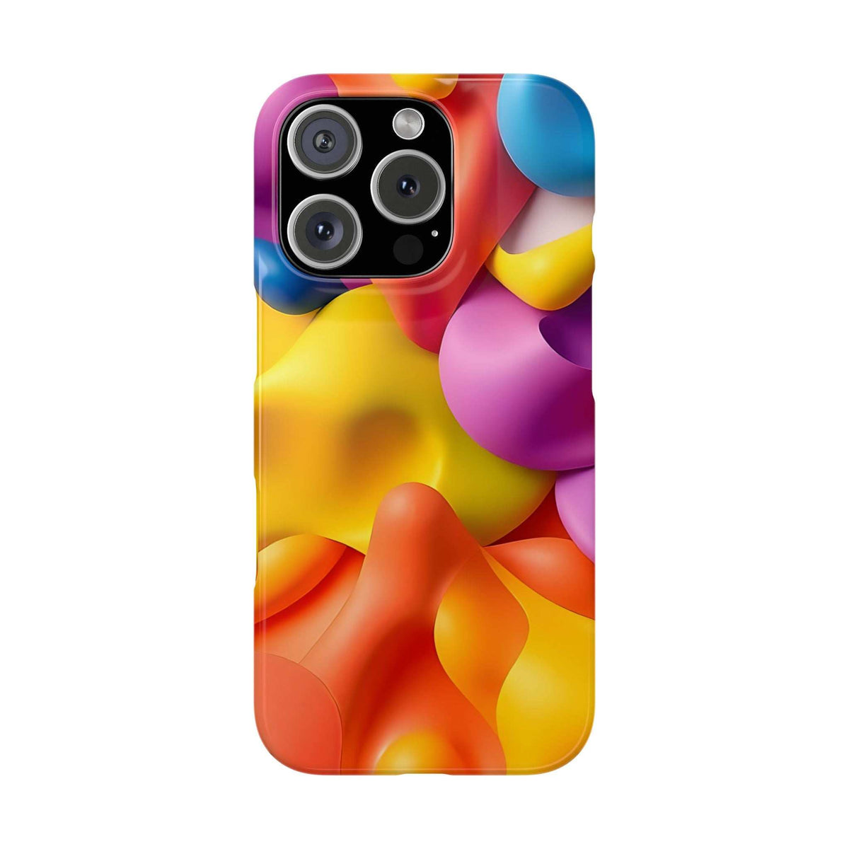 Abstract multicolor phone case for iPhone 11-17, multi-lens camera cutout with flash