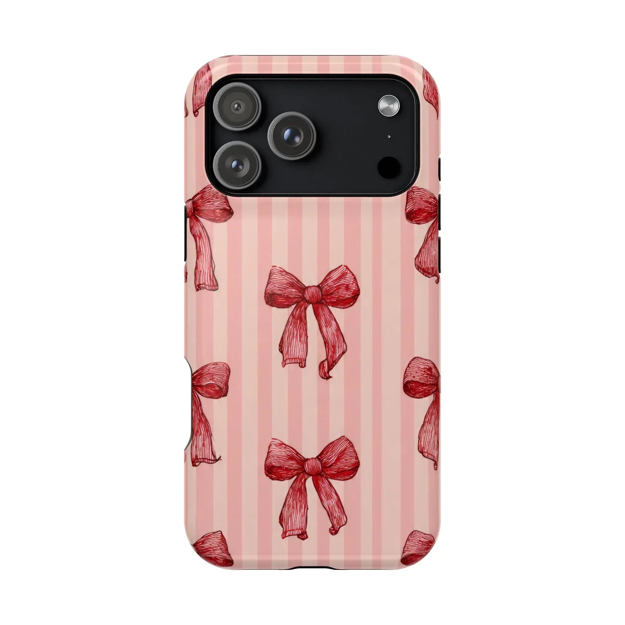 Red Bow Stripe Phone Case for iPhone 11-17 & Galaxy S21-S22 - KARARMDESIGN