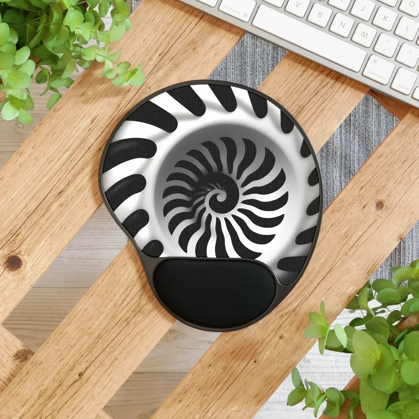Ergonomic Mouse Pad with Wrist Rest – Black & White Spiral Optical Illusion Design - KarArmDesign