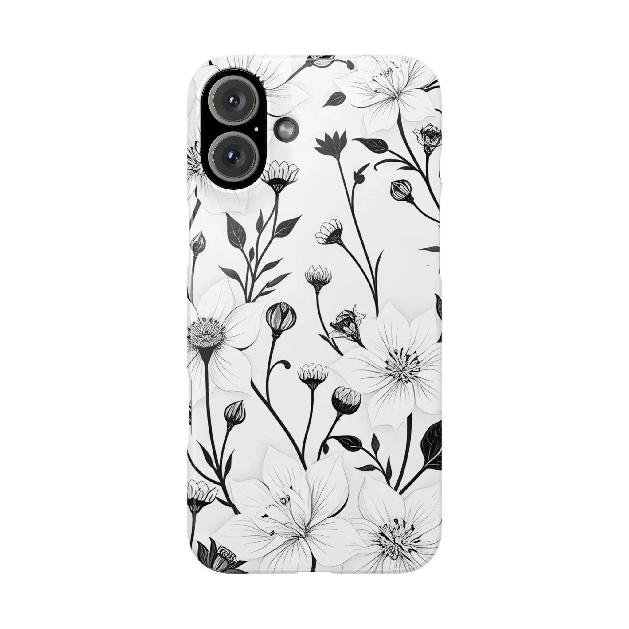 Monochrome Bloom Floral Phone Case for iPhone 11-16 - KARARMDESIGN