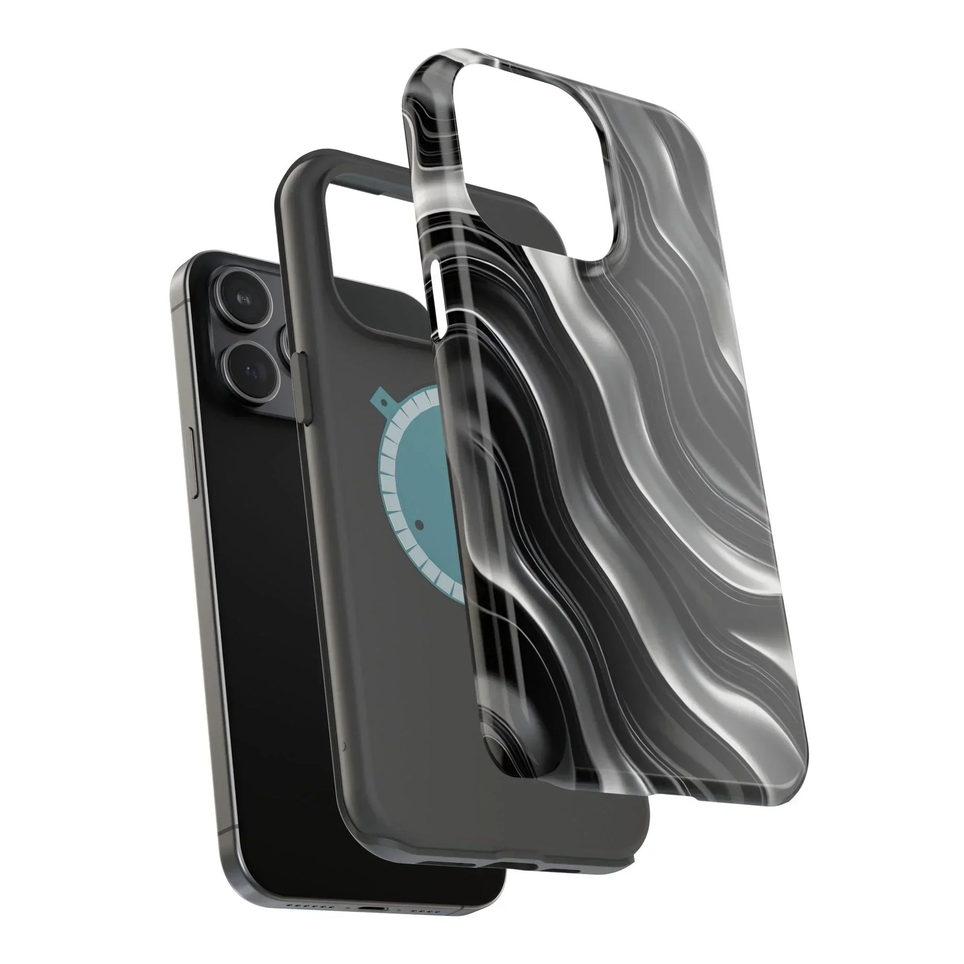 Wavy Illusion Black & Silver MagSafe® Tough Phone Case - KarArmDesign