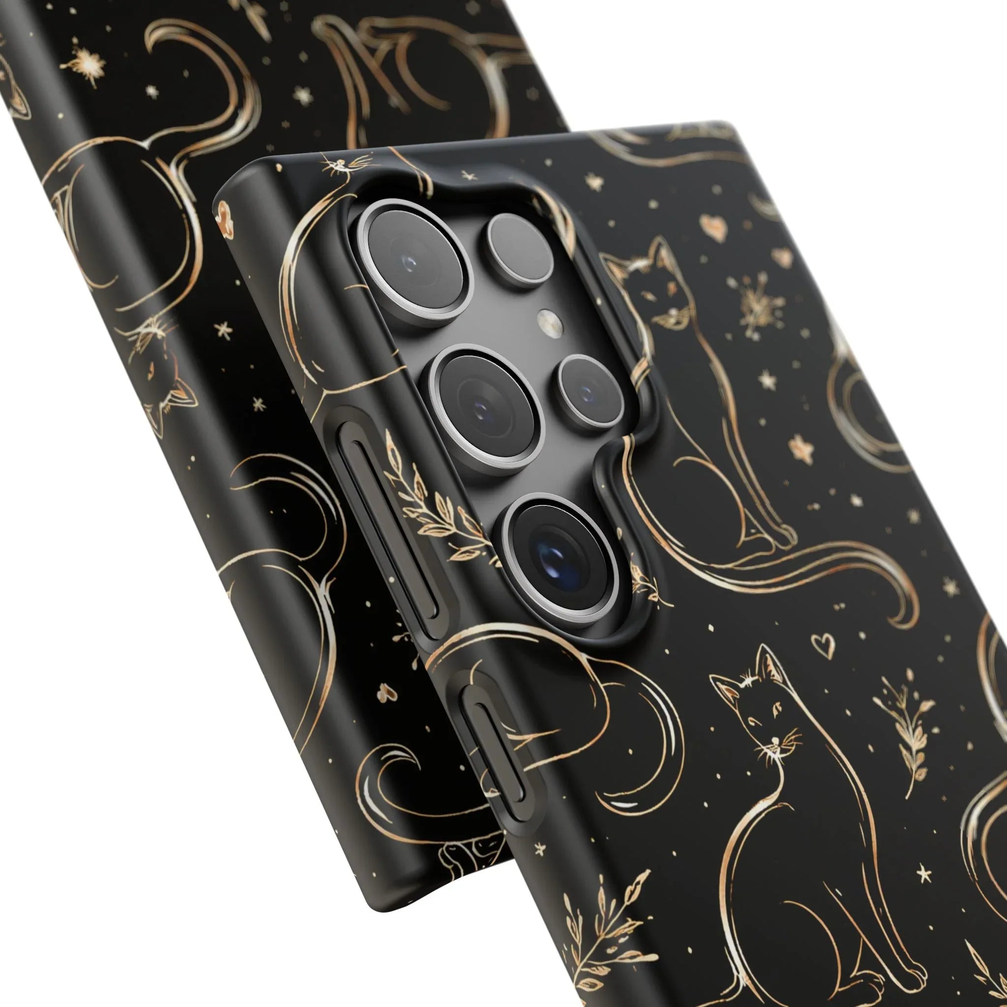 Golden Cat Pattern Phone Case for iPhone 11–17 & Galaxy S21–S25 - KARARMDESIGN