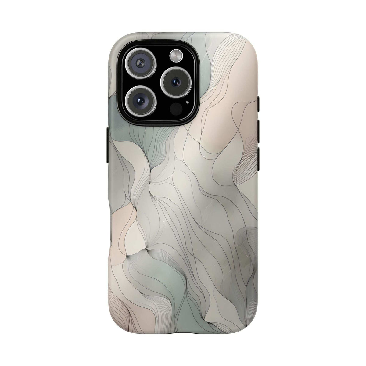 Pastel wave phone case with beige and blue-gray wavy pattern, triple camera cutout