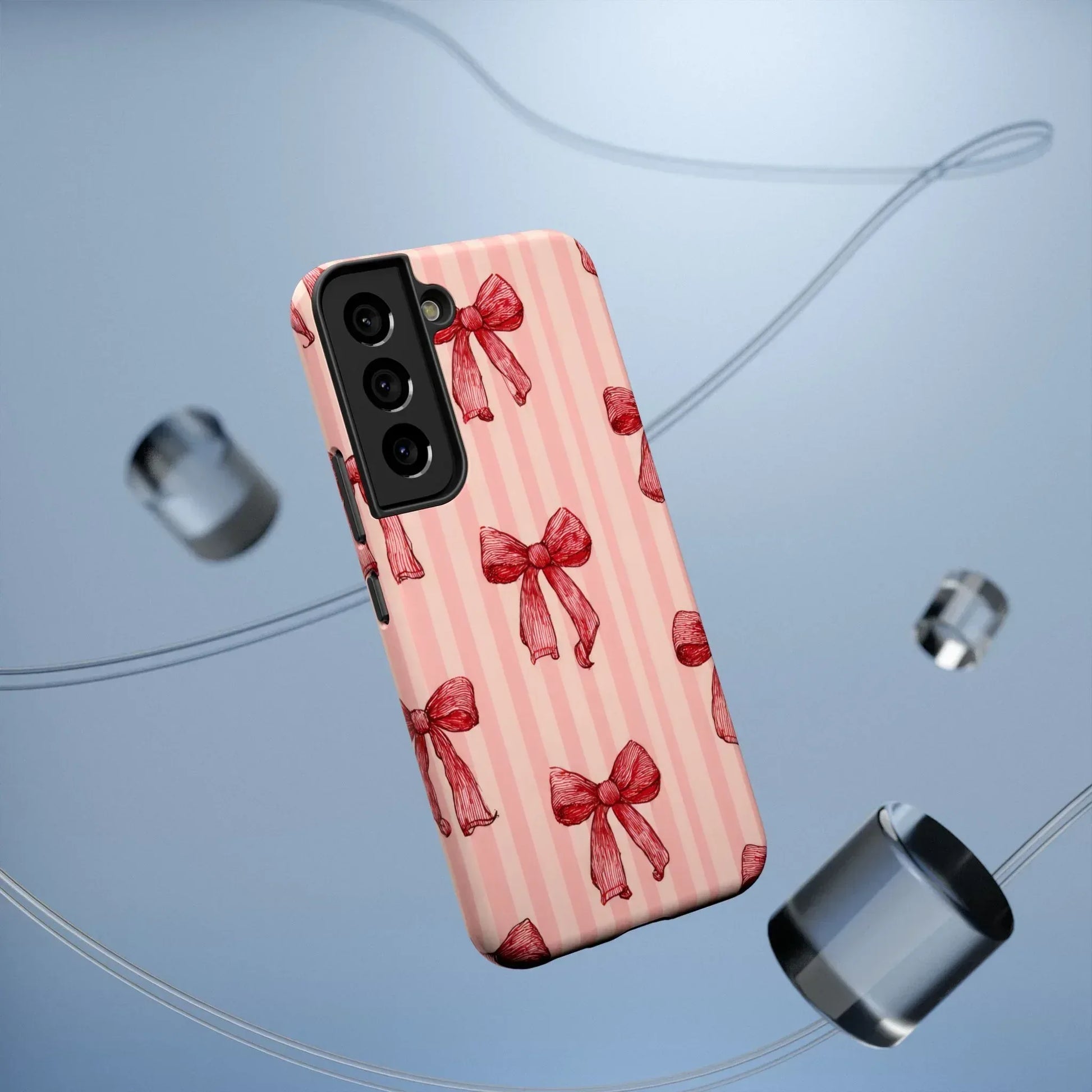Red Bow Stripe Phone Case for iPhone 11-17 & Galaxy S21-S22 - KARARMDESIGN