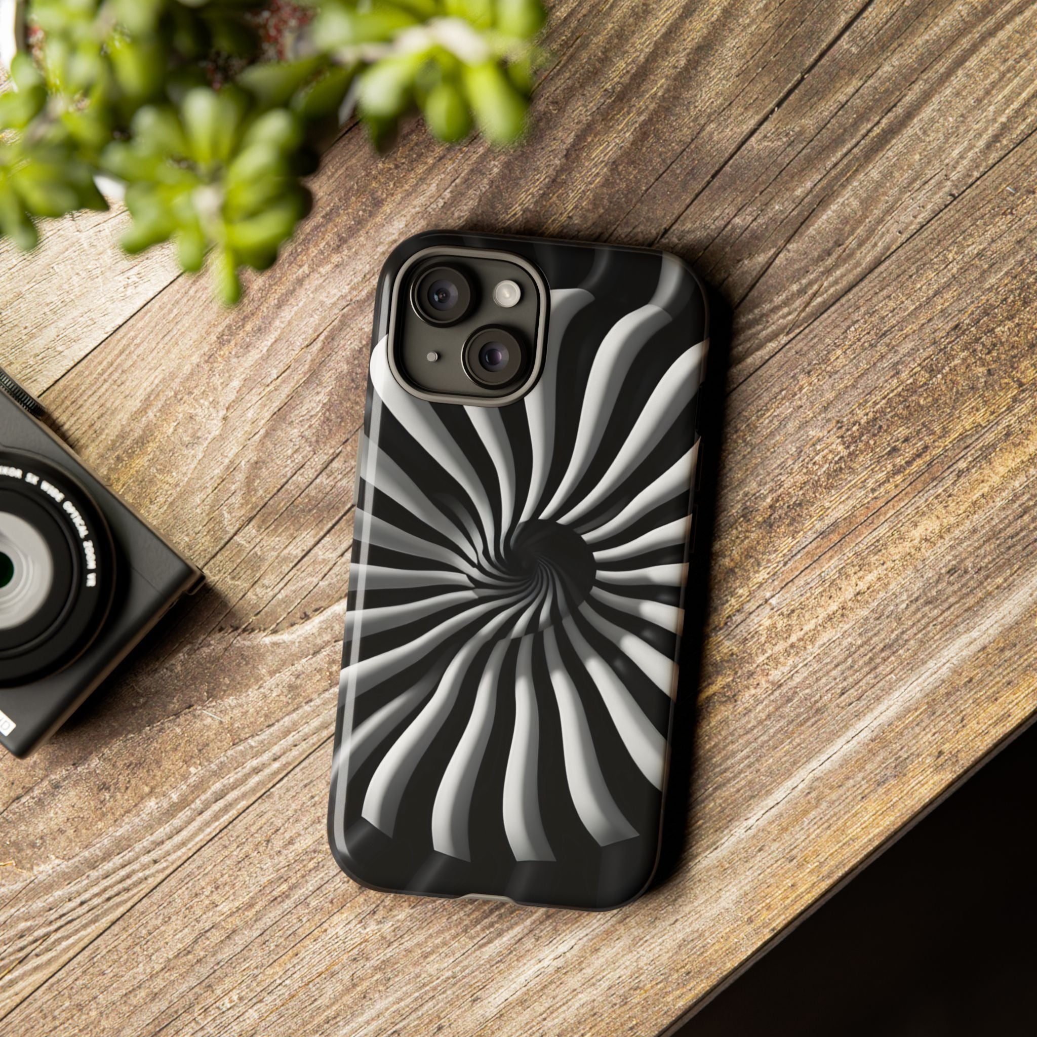 Hypnotic Black and White Spiral Phone Case – Optical Illusion Design for iPhone & Galaxy