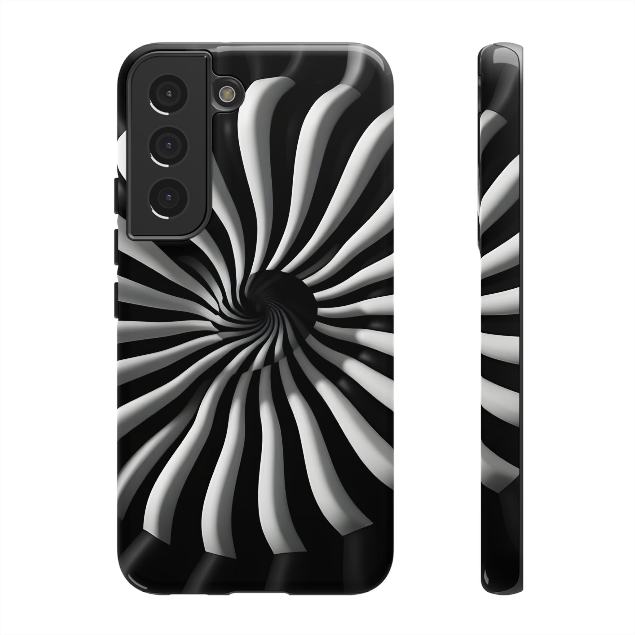 Hypnotic Black and White Spiral Phone Case – Optical Illusion Design for iPhone & Galaxy
