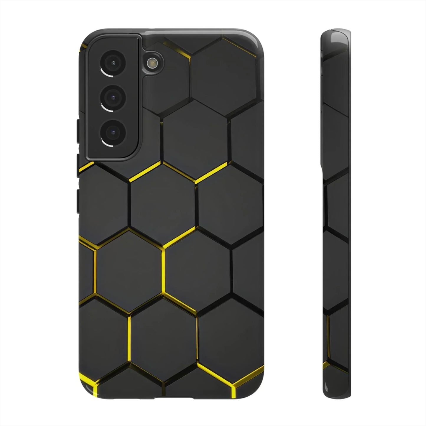 Black and Yellow Hexagon Geometric Tough Phone Case for Galaxy and Pixel - KarArmDesign