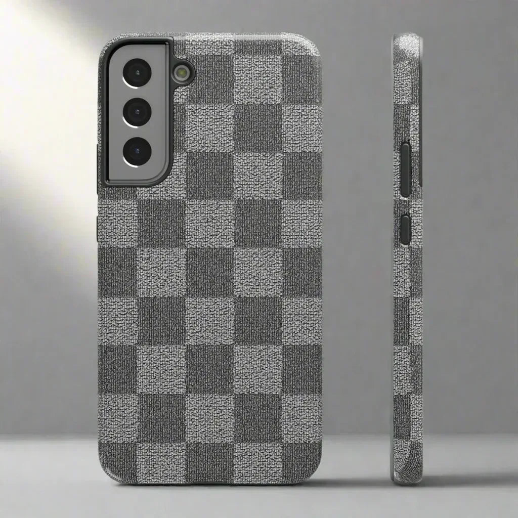 Gray Checkered Phone Case for iPhone 12-16 and Galaxy S21-S22 - KARARMDESIGN