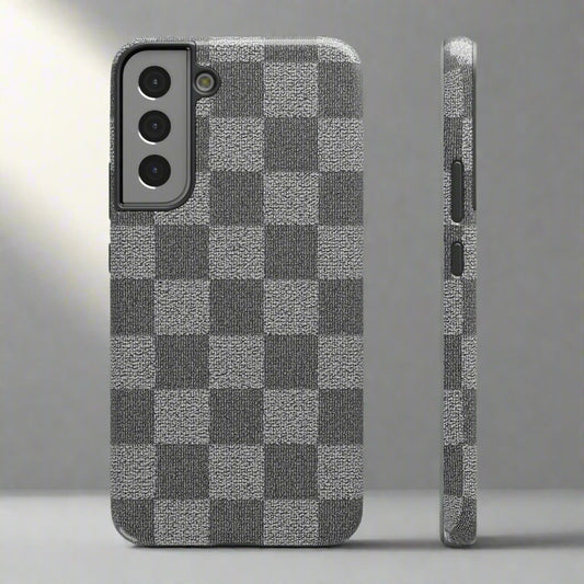Gray Checkered Phone Case for iPhone 12-16 and Galaxy S21-S22 Models - KarArmDesign