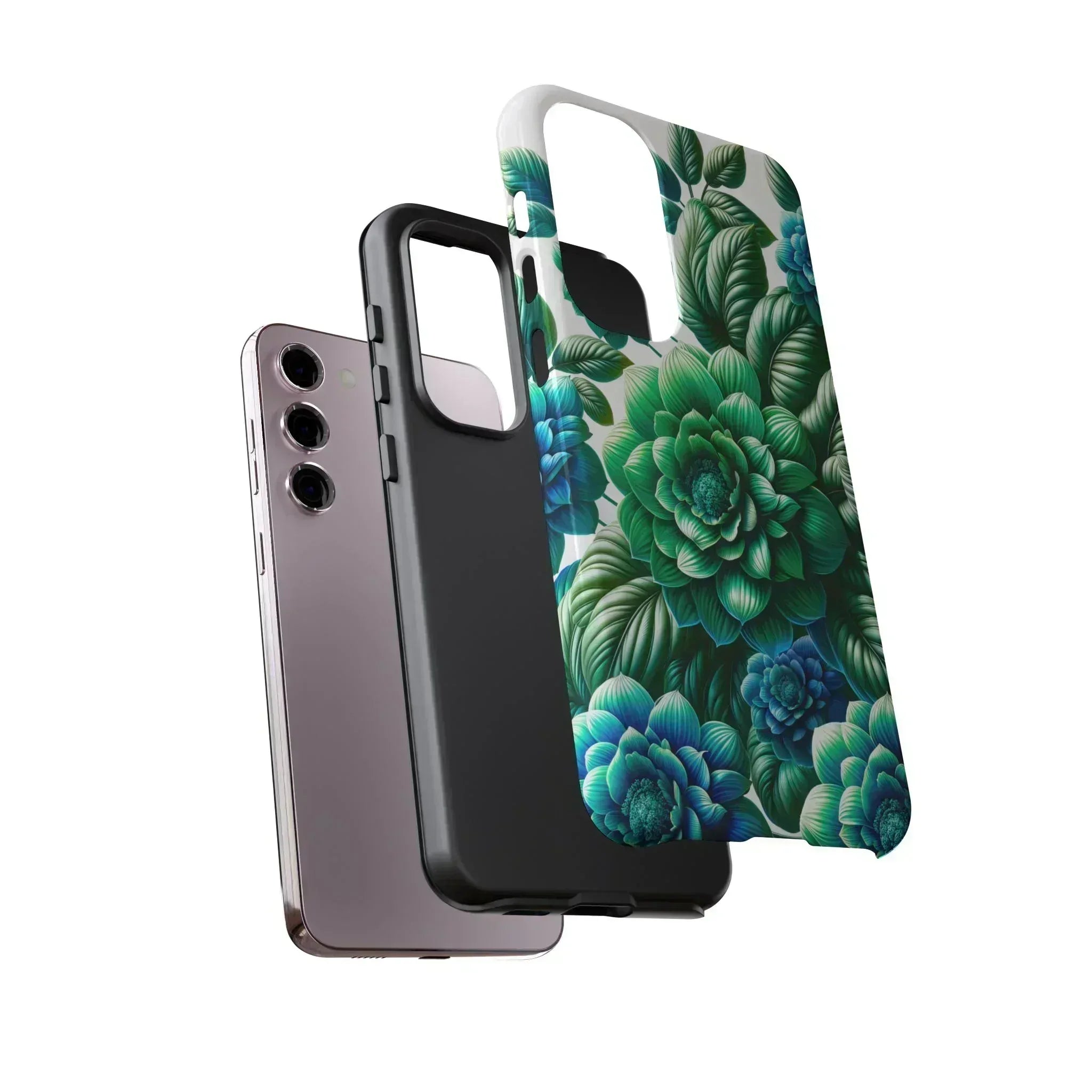 Green and Blue Floral Phone Case for Galaxy S10-S25 - KARARMDESIGN