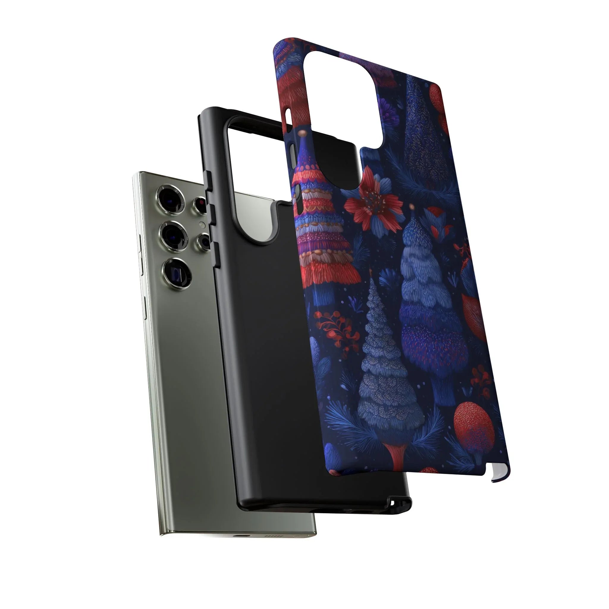 Midnight Blue Christmas Forest Phone Case for iPhone 8-17 and Galaxy S21–S25 - KARARMDESIGN