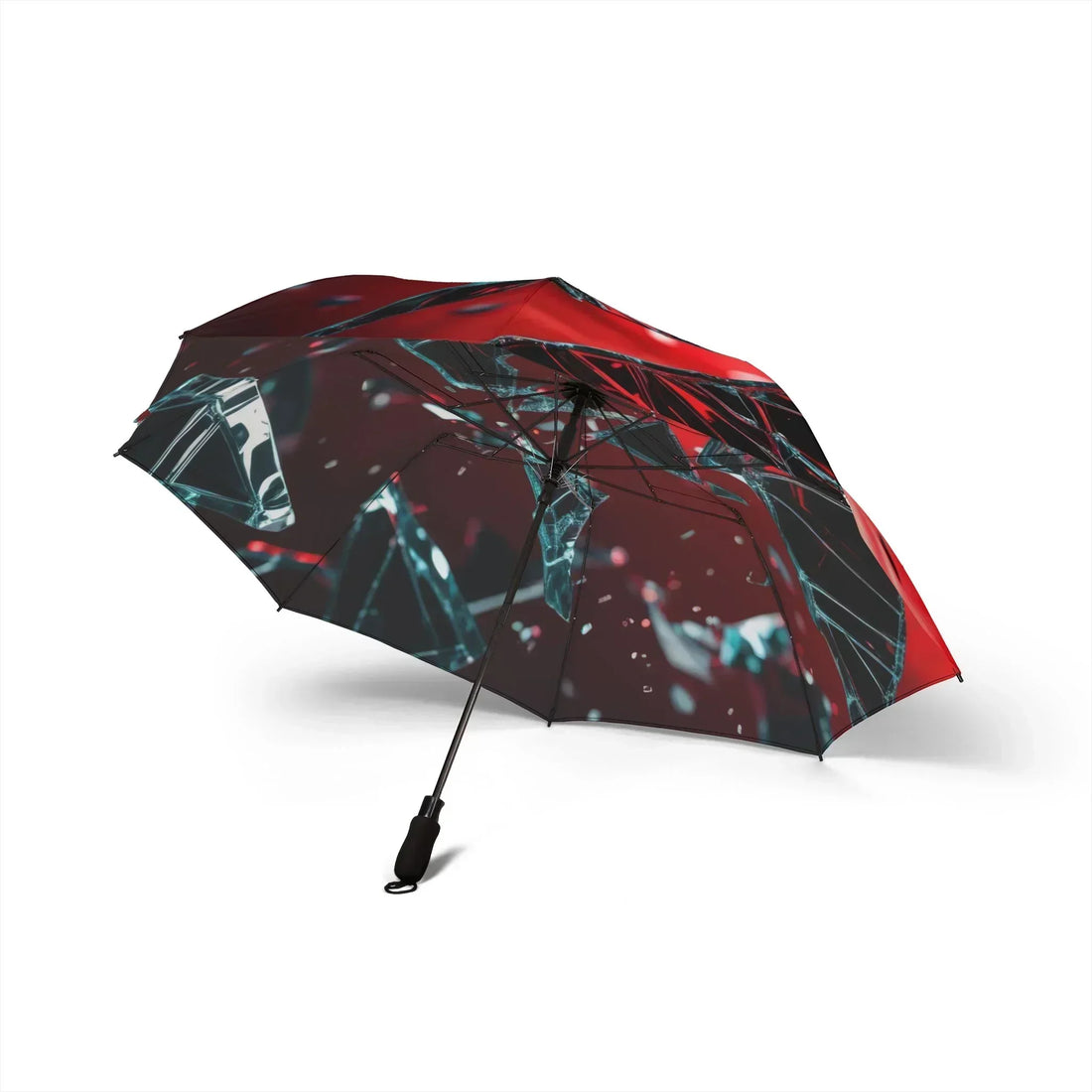 Red Umbrella with Abstract Crystal Shard Design — Semi-Automatic Foldable Umbrella - KARARMDESIGN
