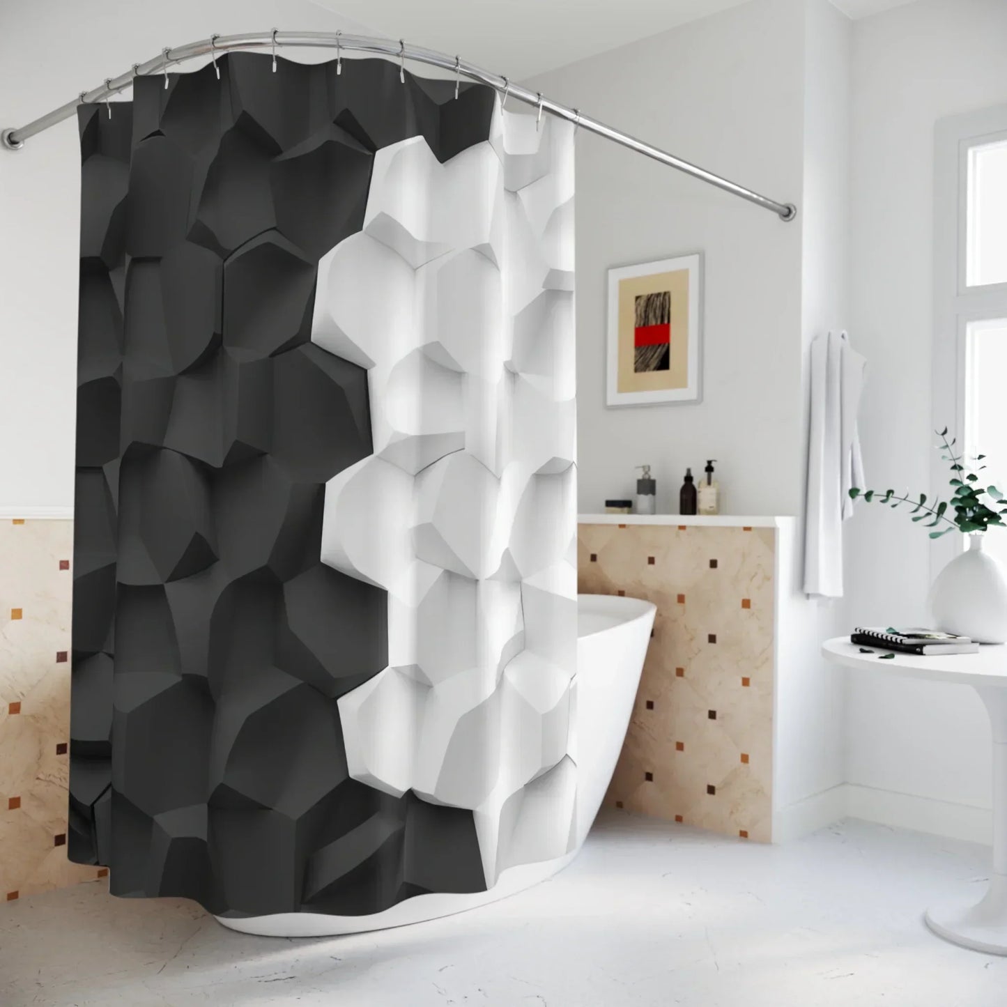 Black & White 3D Geometric Modern Minimalist Shower Curtain - KarArmDesign