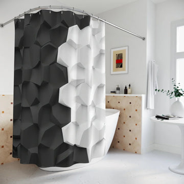 Black & White 3D Geometric Modern Minimalist Shower Curtain - KarArmDesign
