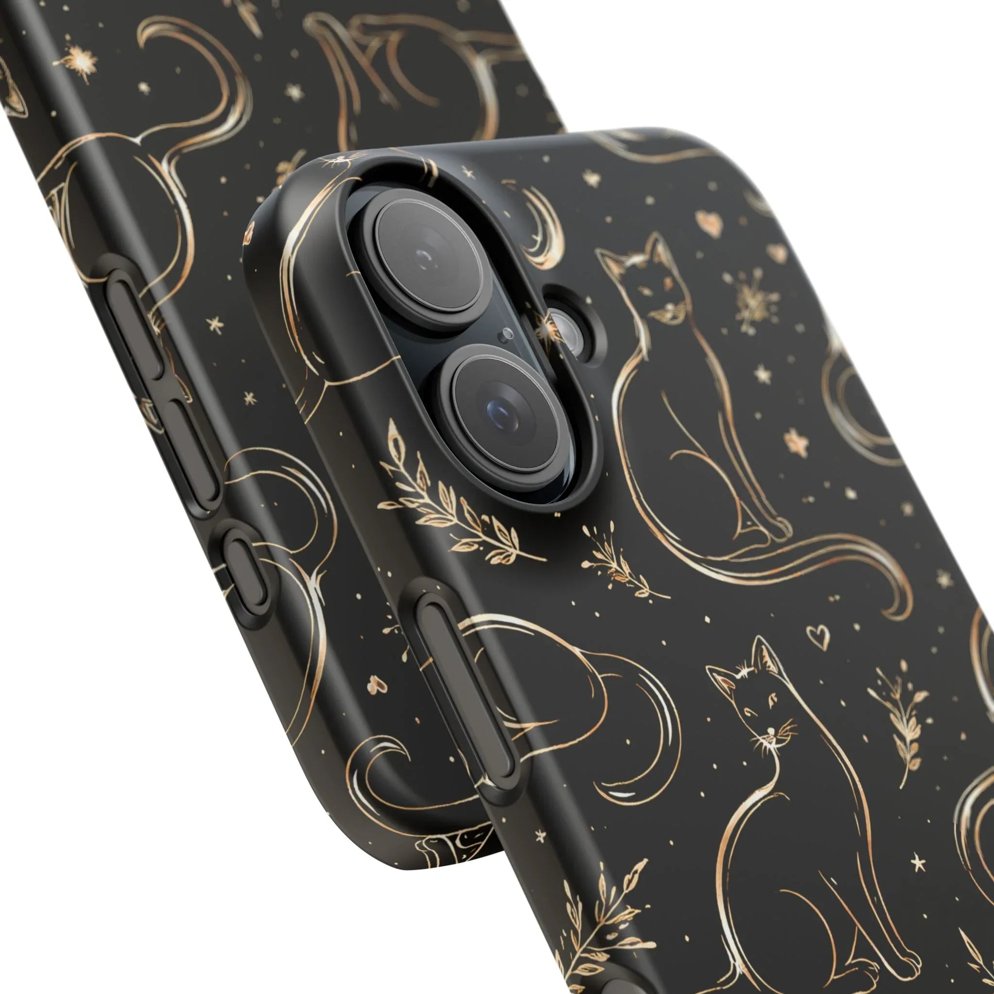 Golden Cat Pattern Phone Case for iPhone 11–17 & Galaxy S21–S25 - KARARMDESIGN