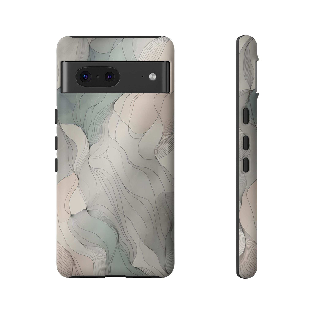 Pastel wave phone case with wavy blue-beige design, full back coverage and camera cutouts