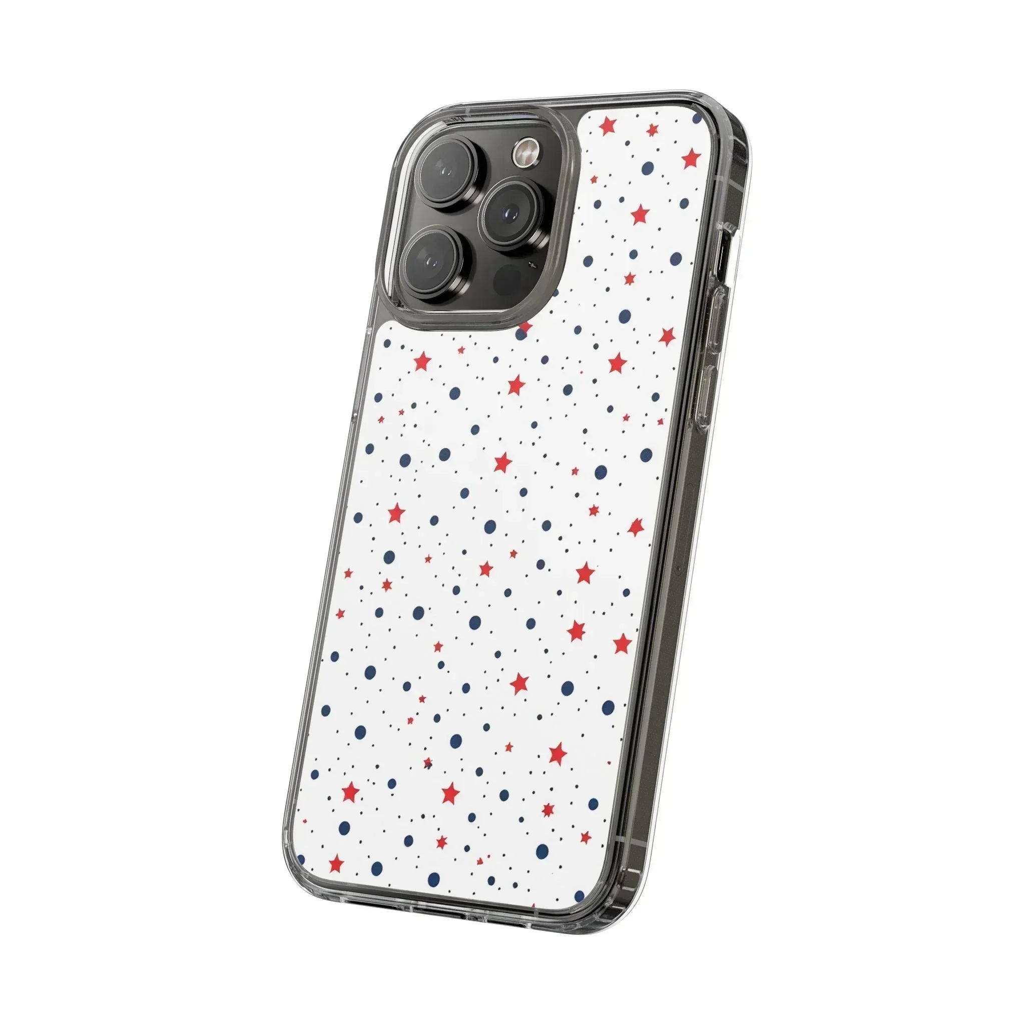 White Phone Case with Red Stars and Blue Polka Dots for iPhone and Galaxy - KARARMDESIGN