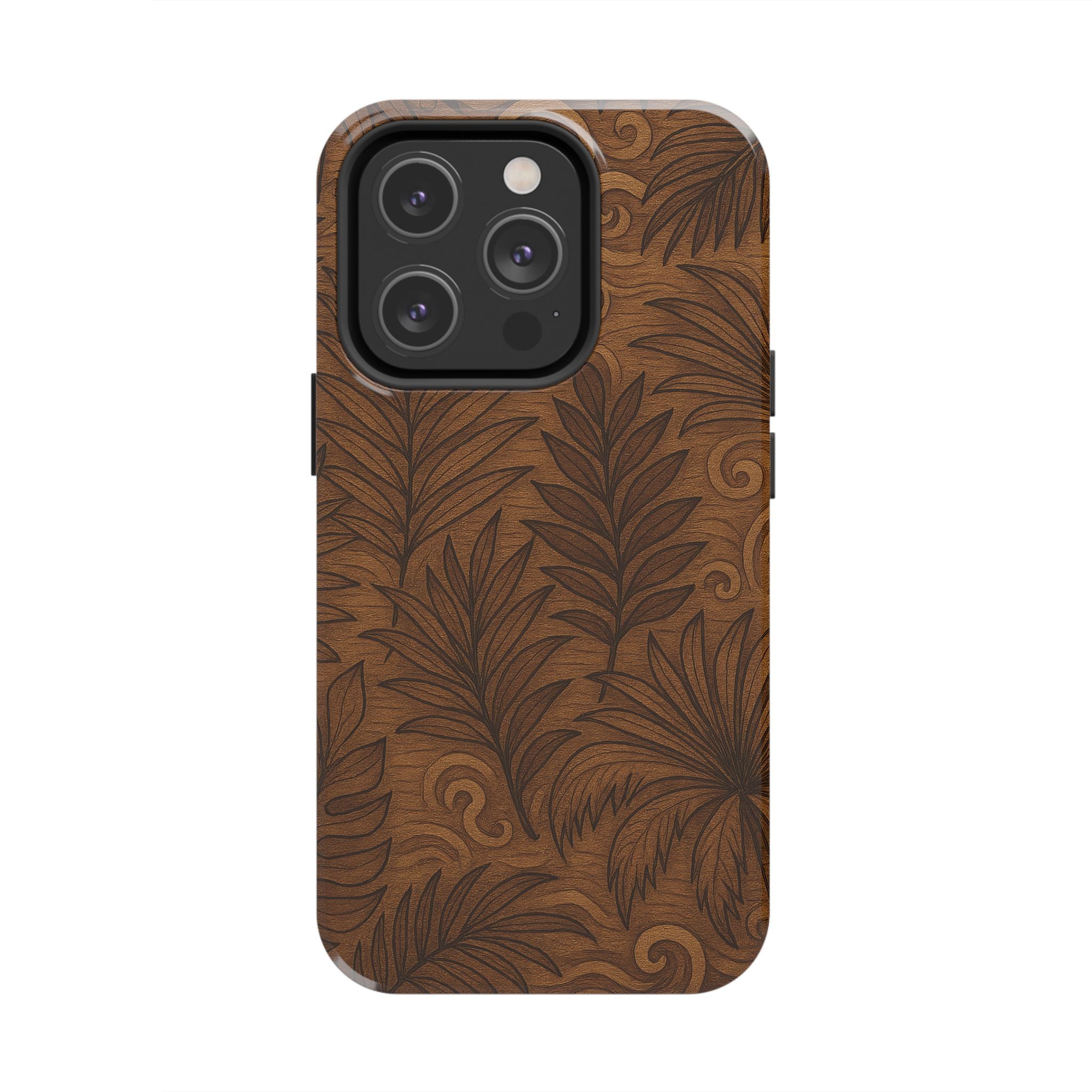 Wood Leaf Armor Phone Case for iPhone 11–17 & Galaxy S21–S26