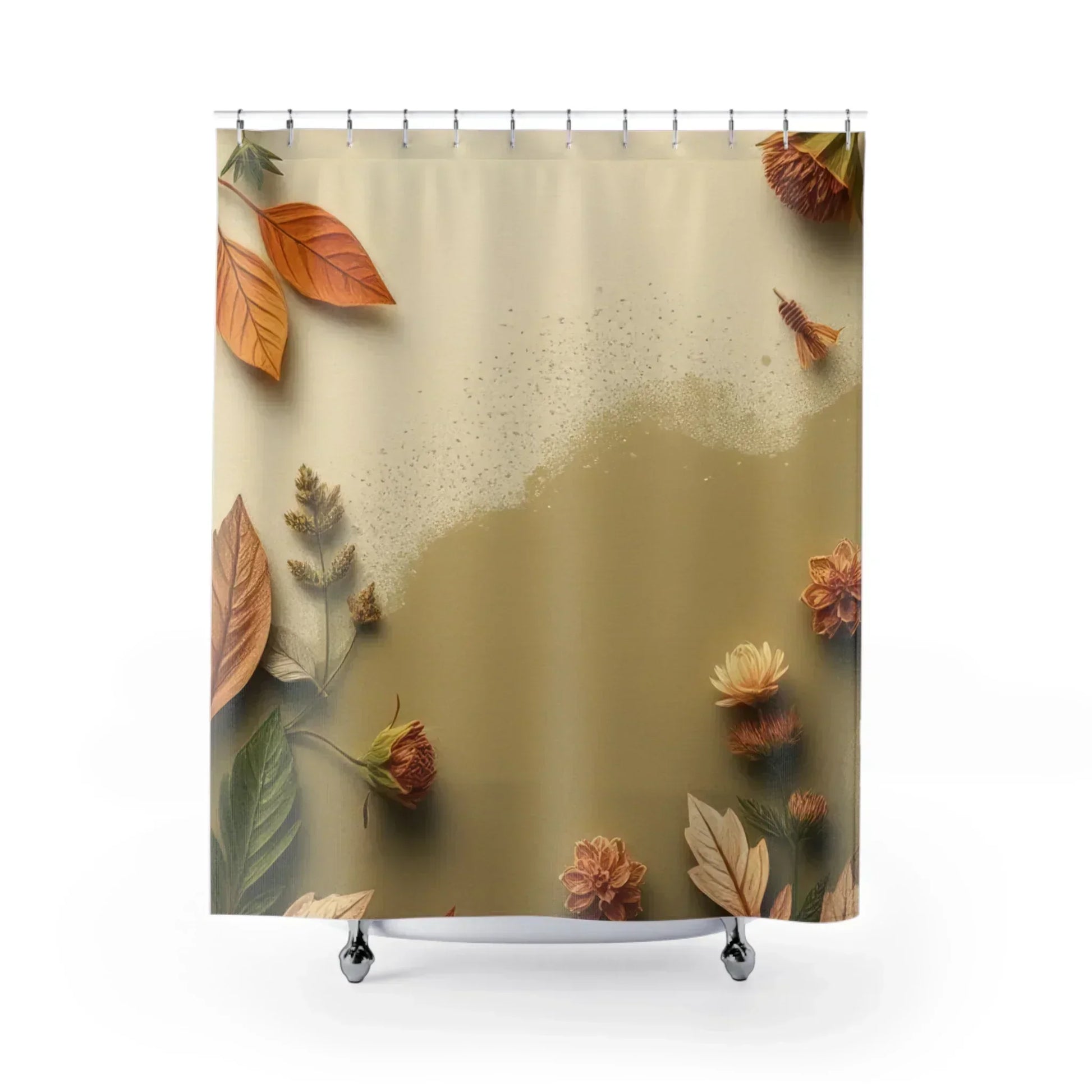 Autumn Leaves & Floral Border Waterproof Fabric Shower Curtain - KarArmDesign