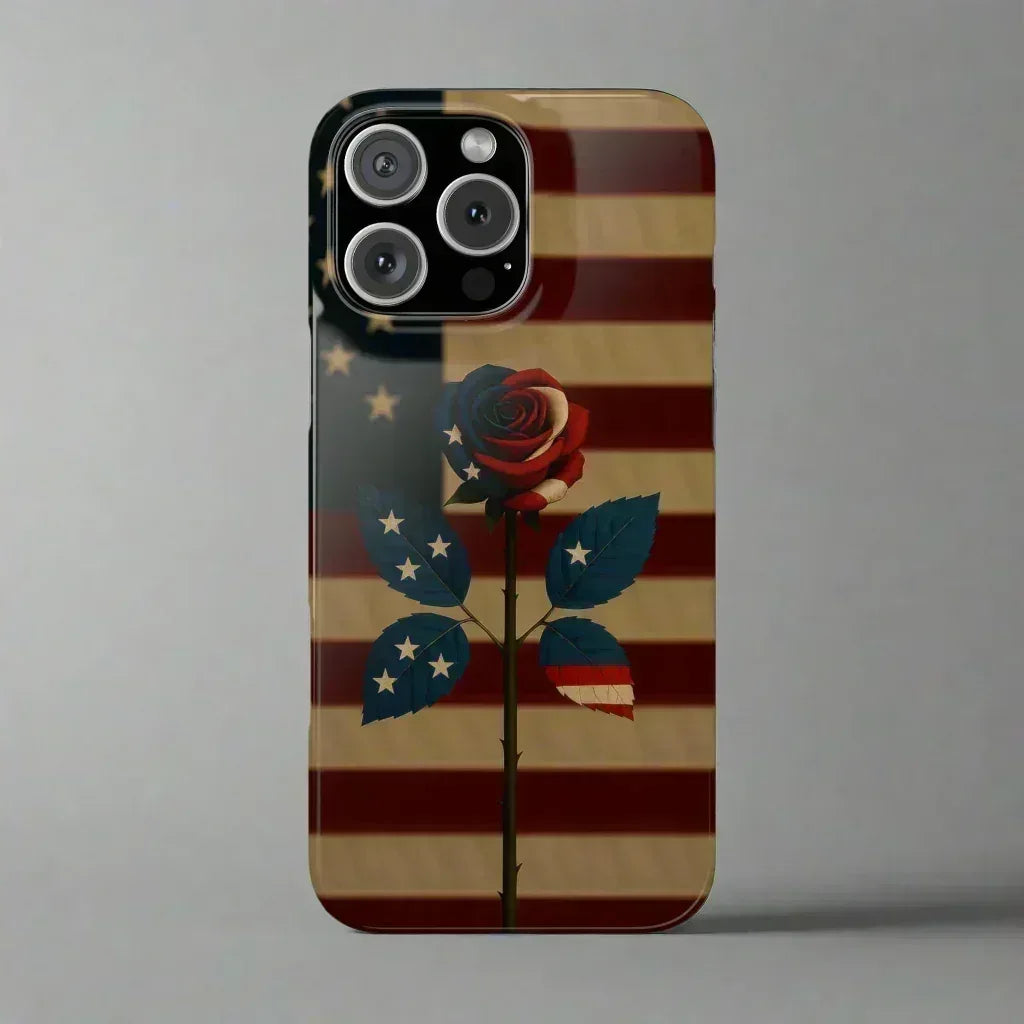 American Rose Flag Phone Case for iPhone 8-16 and Galaxy S10-S24 - KARARMDESIGN