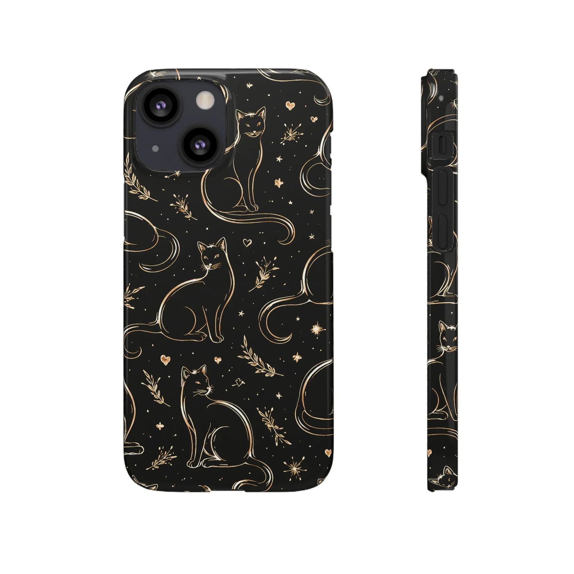 Golden Cat Pattern Phone Case for iPhone 11–17 & Galaxy S21–S25 - KARARMDESIGN