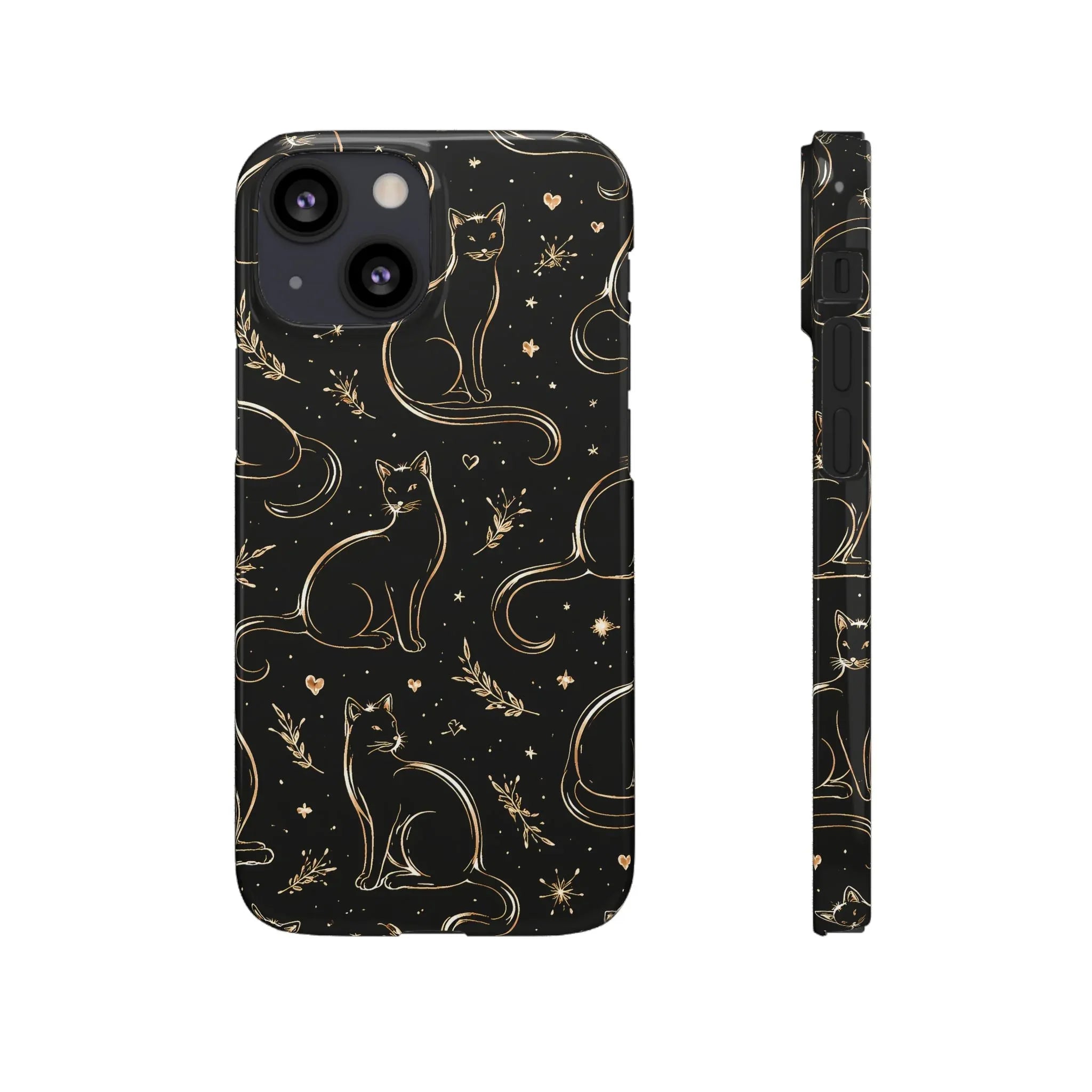 Golden Cat Pattern Phone Case for iPhone 11–17 & Galaxy S21–S25 - KARARMDESIGN