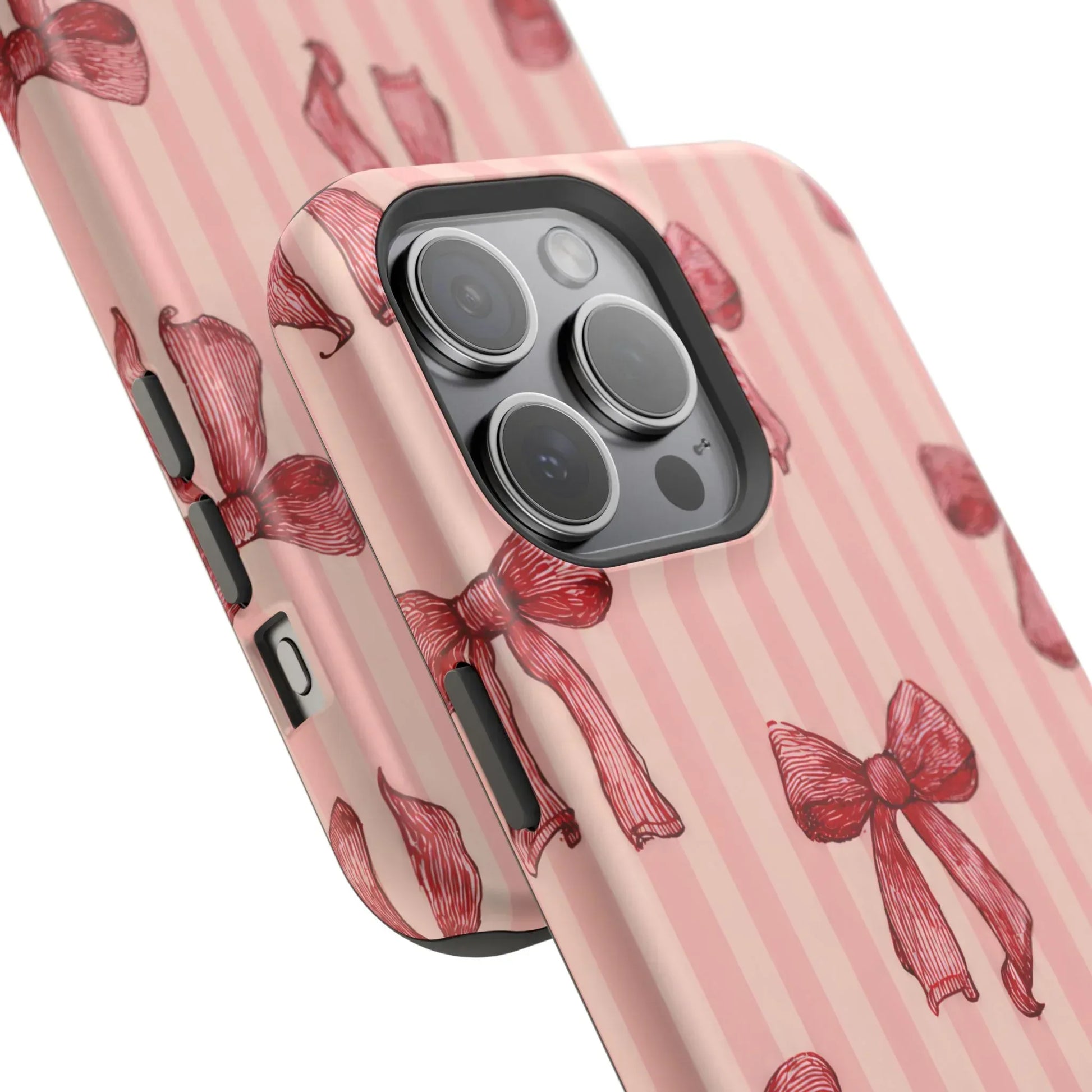 Red Bow Stripe Phone Case for iPhone 11-17 & Galaxy S21-S22 - KARARMDESIGN