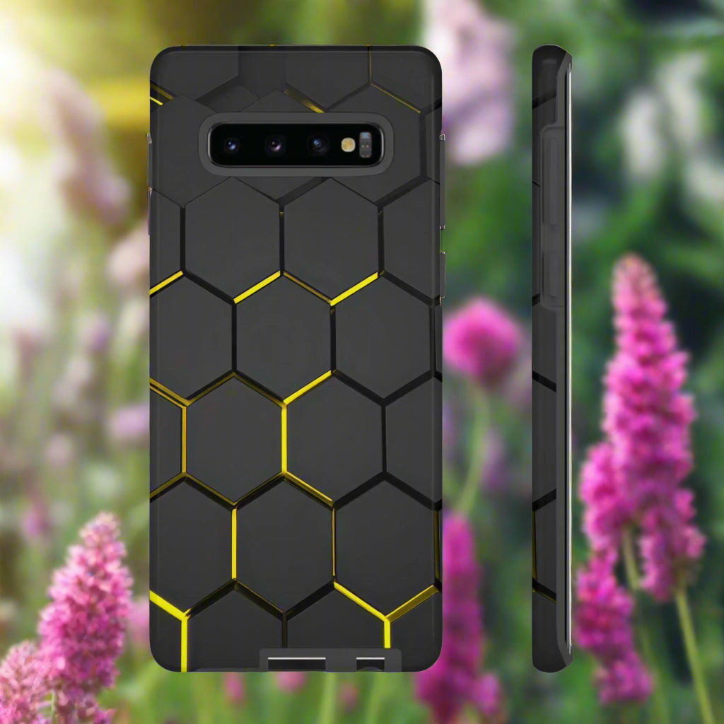 Black and Yellow Hexagon Geometric Tough Phone Case for Galaxy and Pixel - KarArmDesign