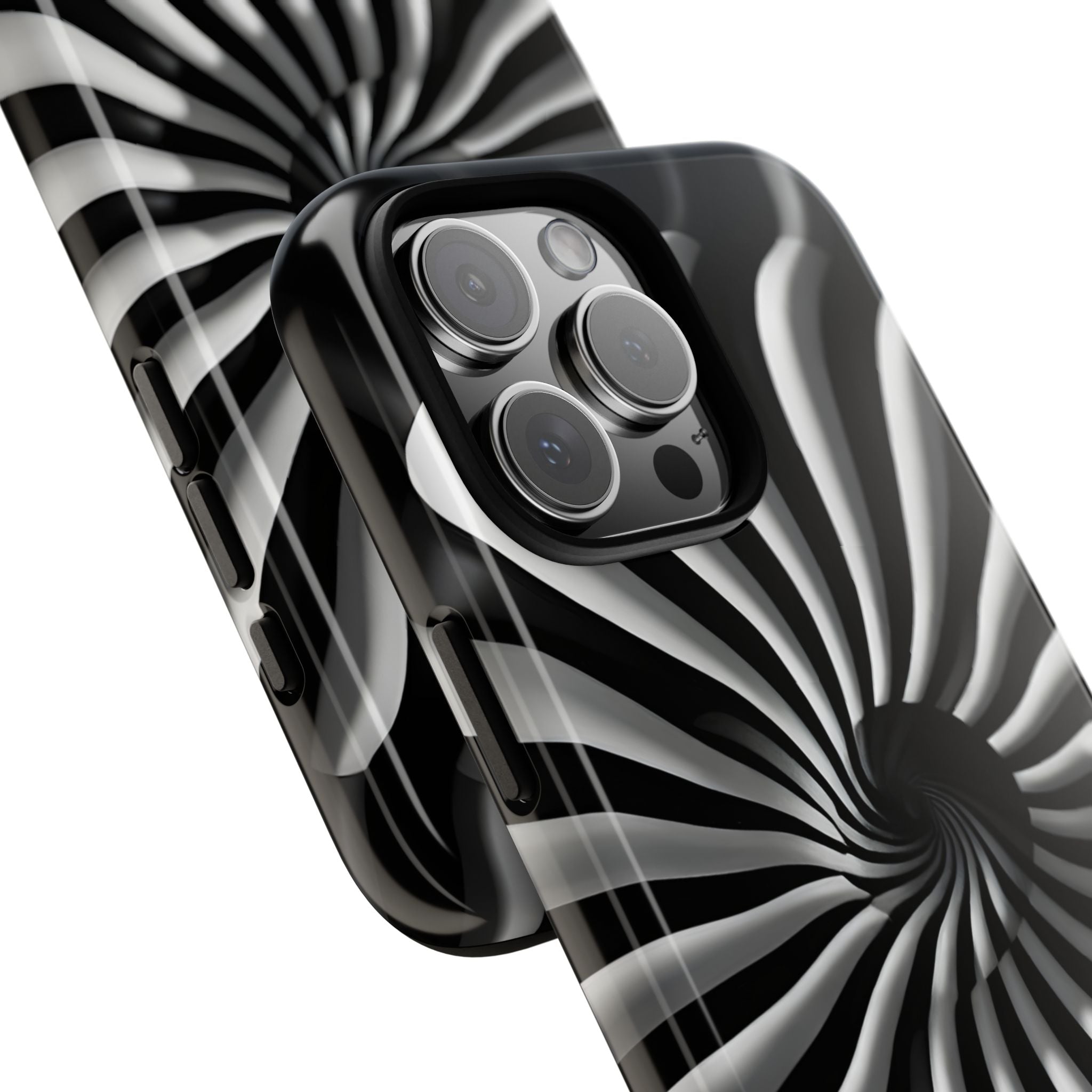 Hypnotic Black and White Spiral Phone Case – Optical Illusion Design for iPhone & Galaxy