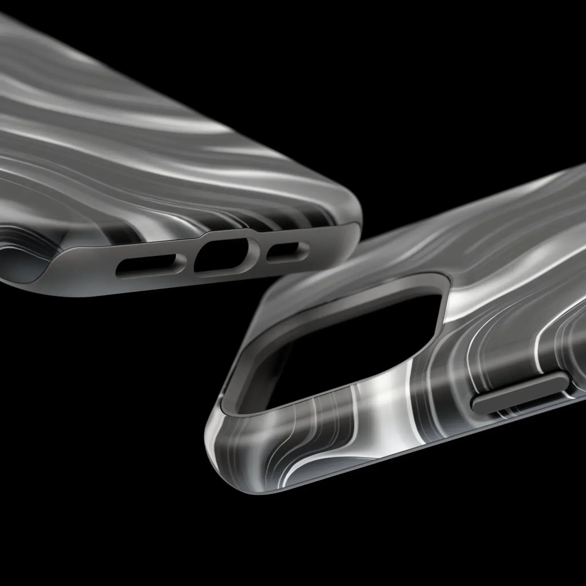 Wavy Illusion Black & Silver MagSafe® Tough Phone Case - KarArmDesign