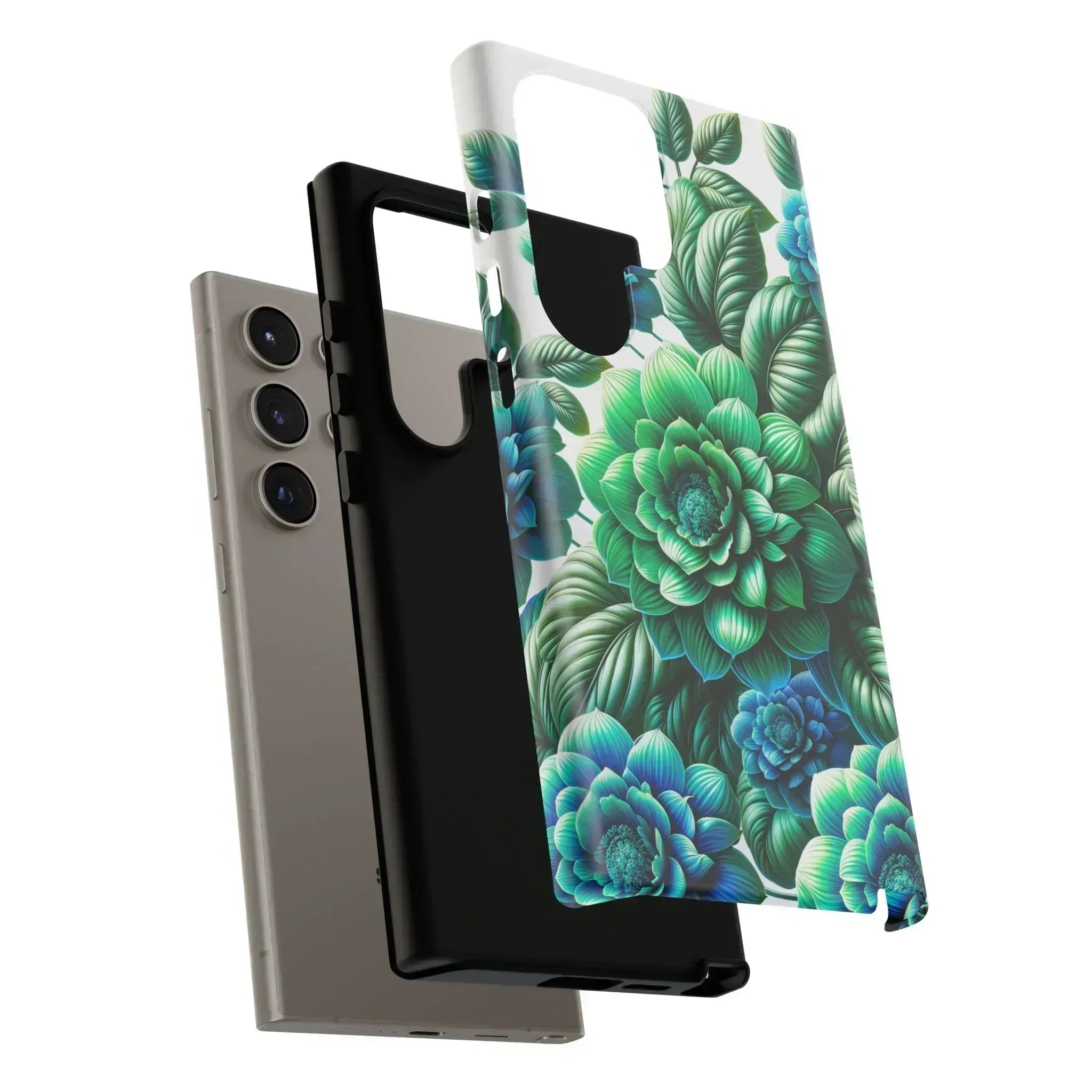 Green and Blue Floral Phone Case for Galaxy S10-S25 - KARARMDESIGN