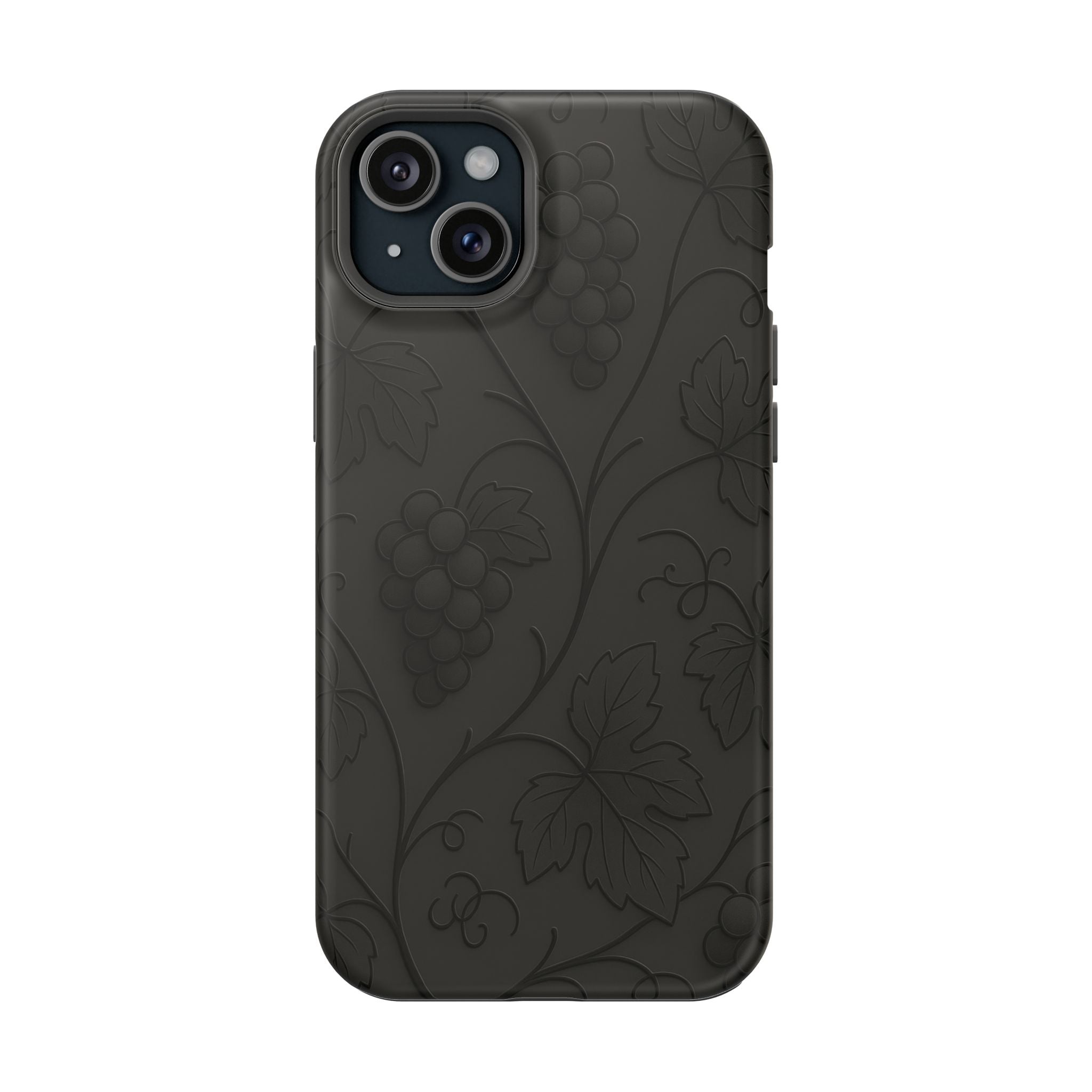 Embossed Grape Leaf Phone Case – Elegant Black Design for iPhone & Samsung