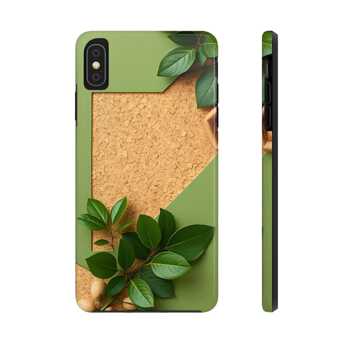 Eco-Inspired Tough Phone Case – Cork Texture with Leaf & Seed Design for iPhone 7-16 and Samsung Galaxy S21-S24 - KarArmDesign